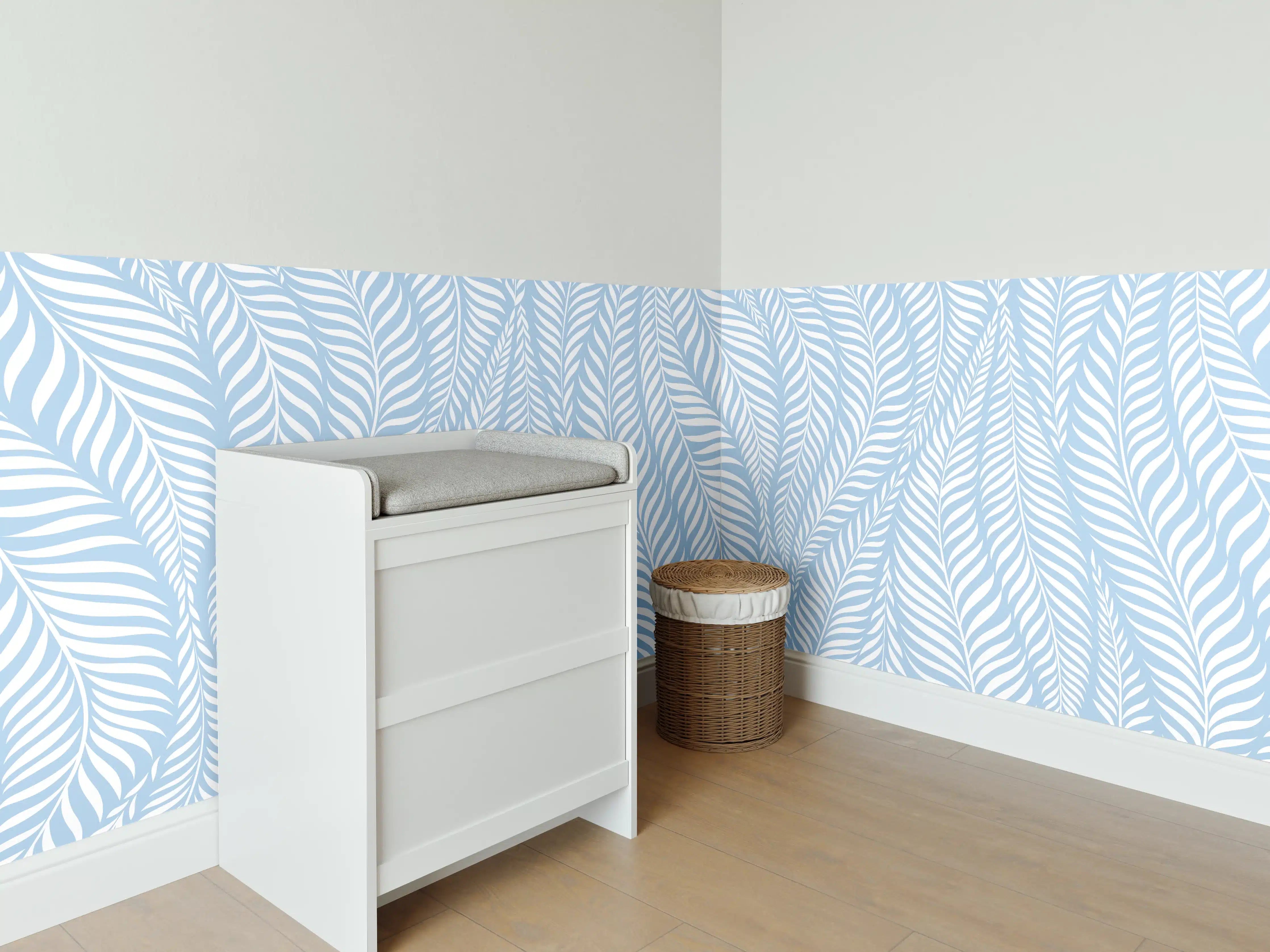 Babyzimmer Wandgestaltung - Sanfte Wellen in Blau und Weiß