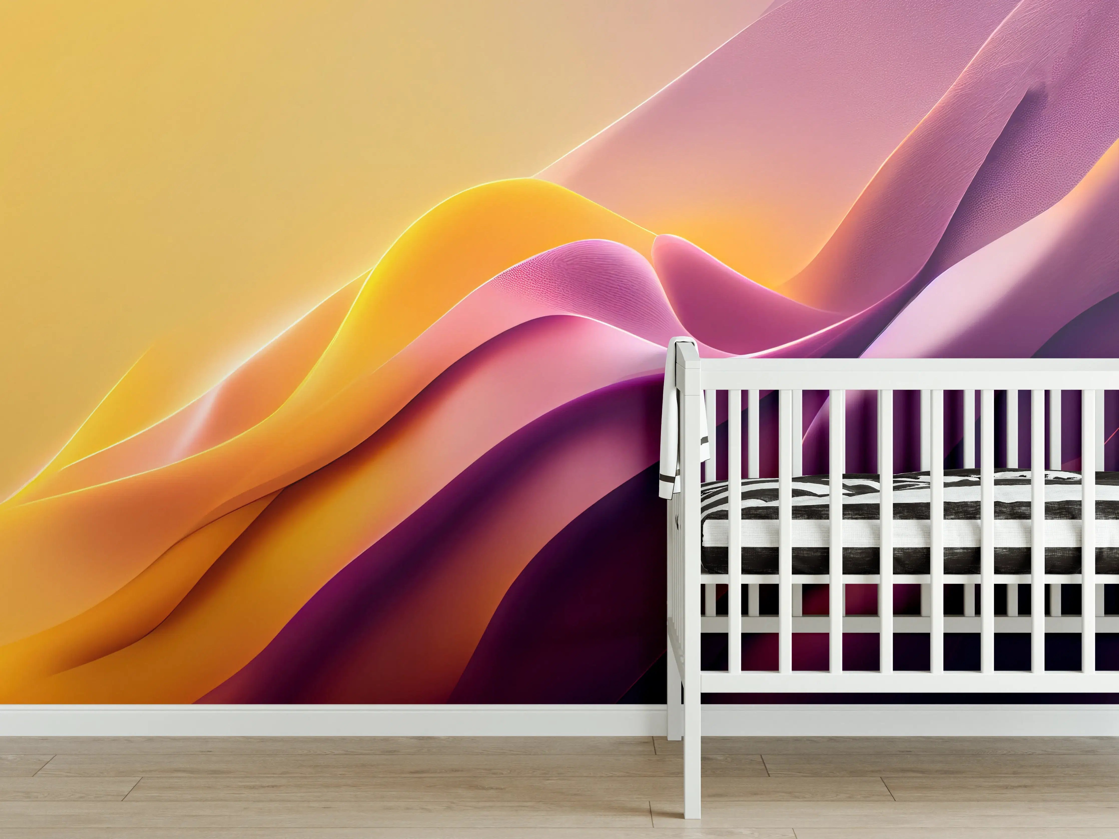 Babyzimmer Wandgestaltung - Sanfte Wellen in warmen Farben