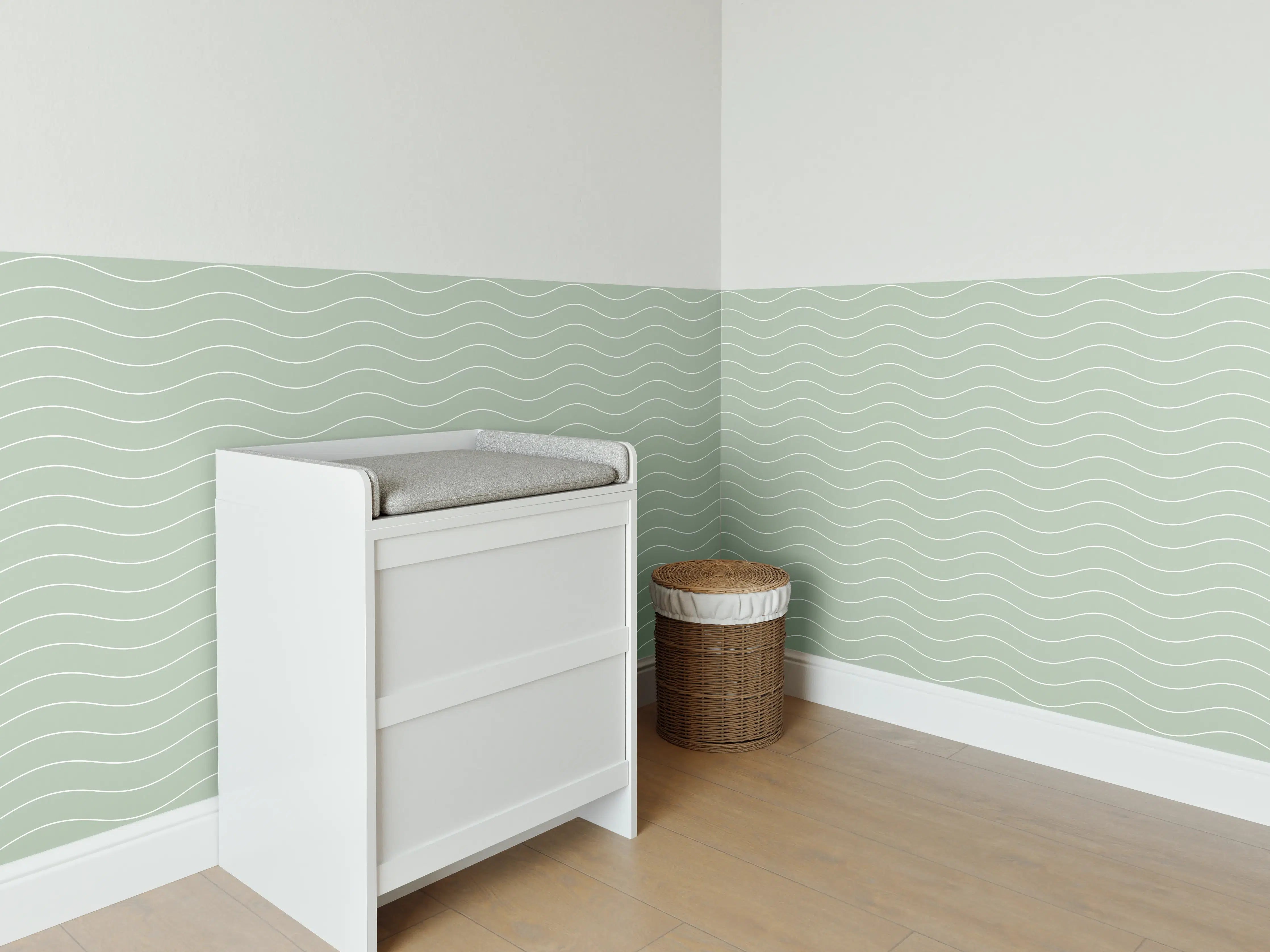 Babyzimmer Wandgestaltung - Sanfte Wellen in zartem Grün