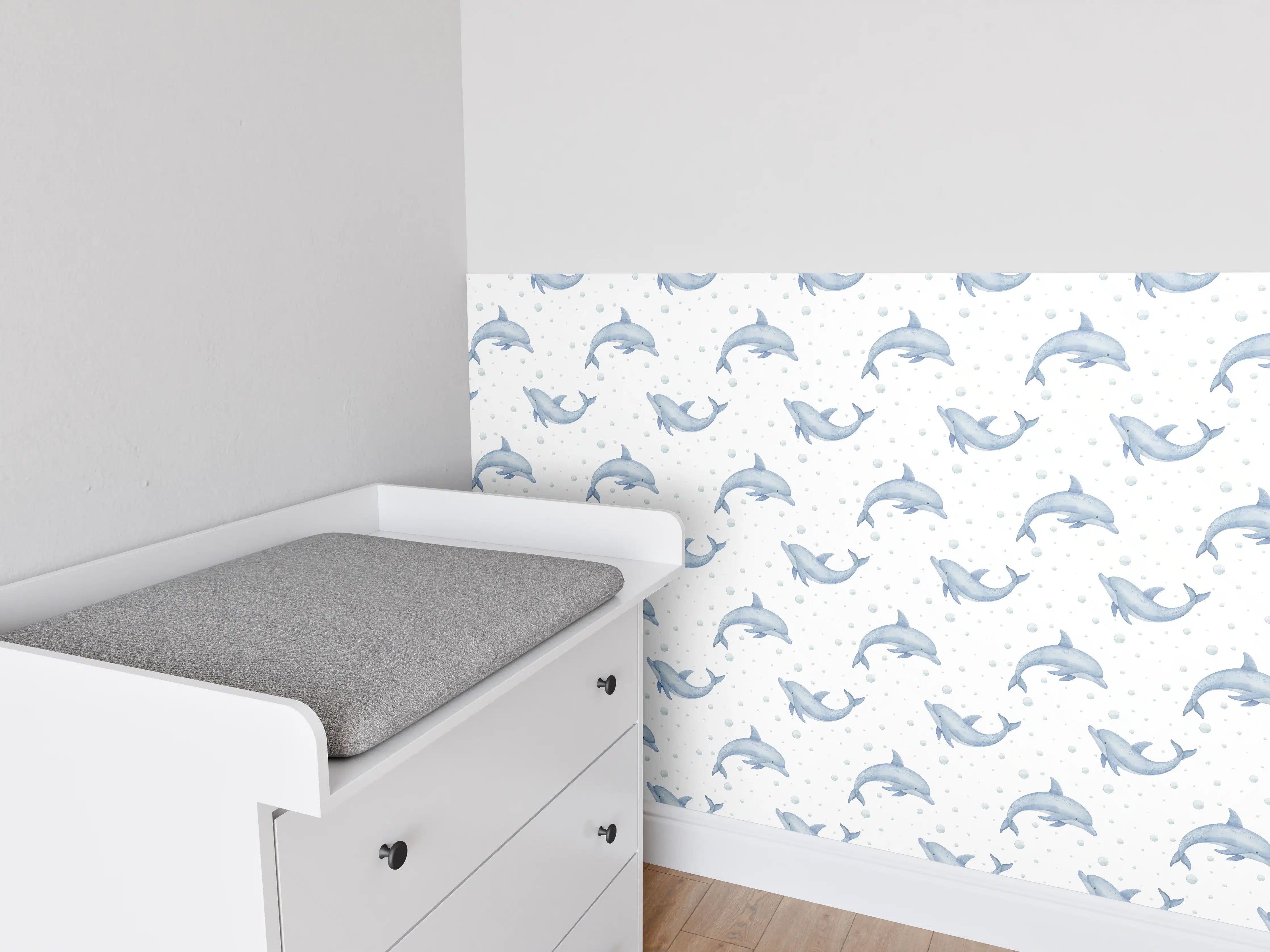 Babyzimmer Wandgestaltung - Sanfte Wellen mit blauer Farbgebung