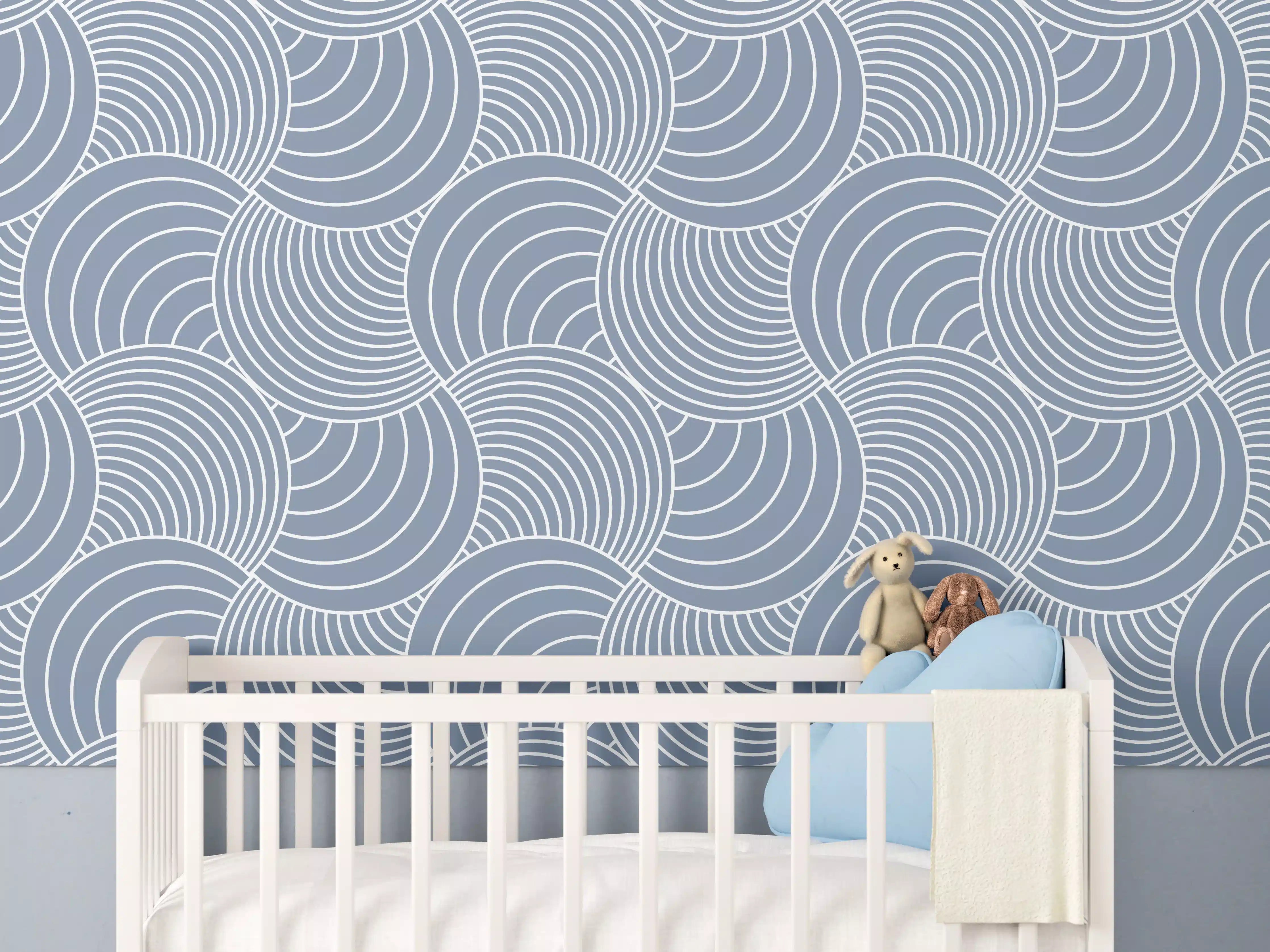 Babyzimmer Wandgestaltung - Sanfte blaue Wellen mit weißen Graunuancen