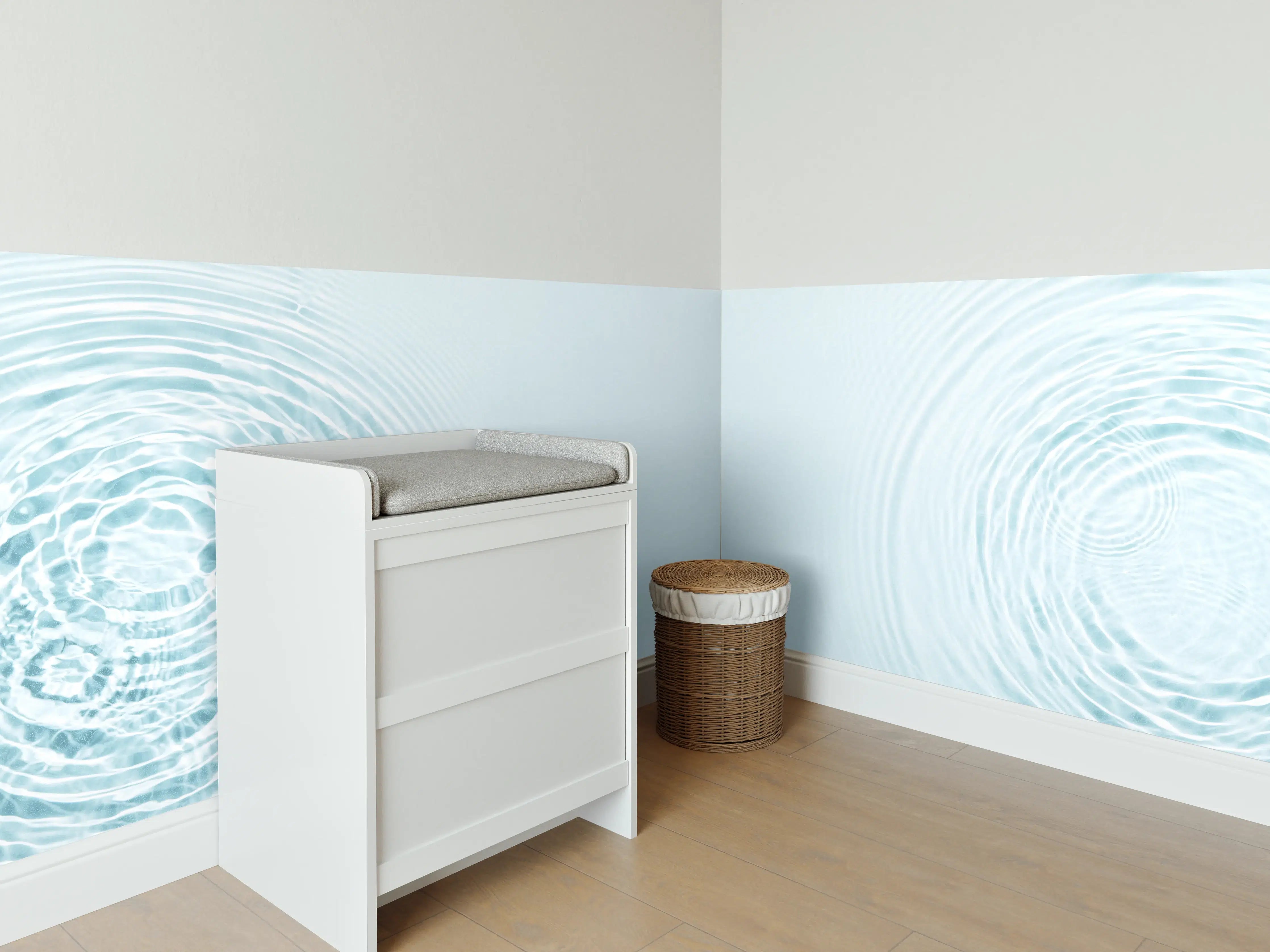 Babyzimmer Wandgestaltung - Sanfte blaue Wellenringe