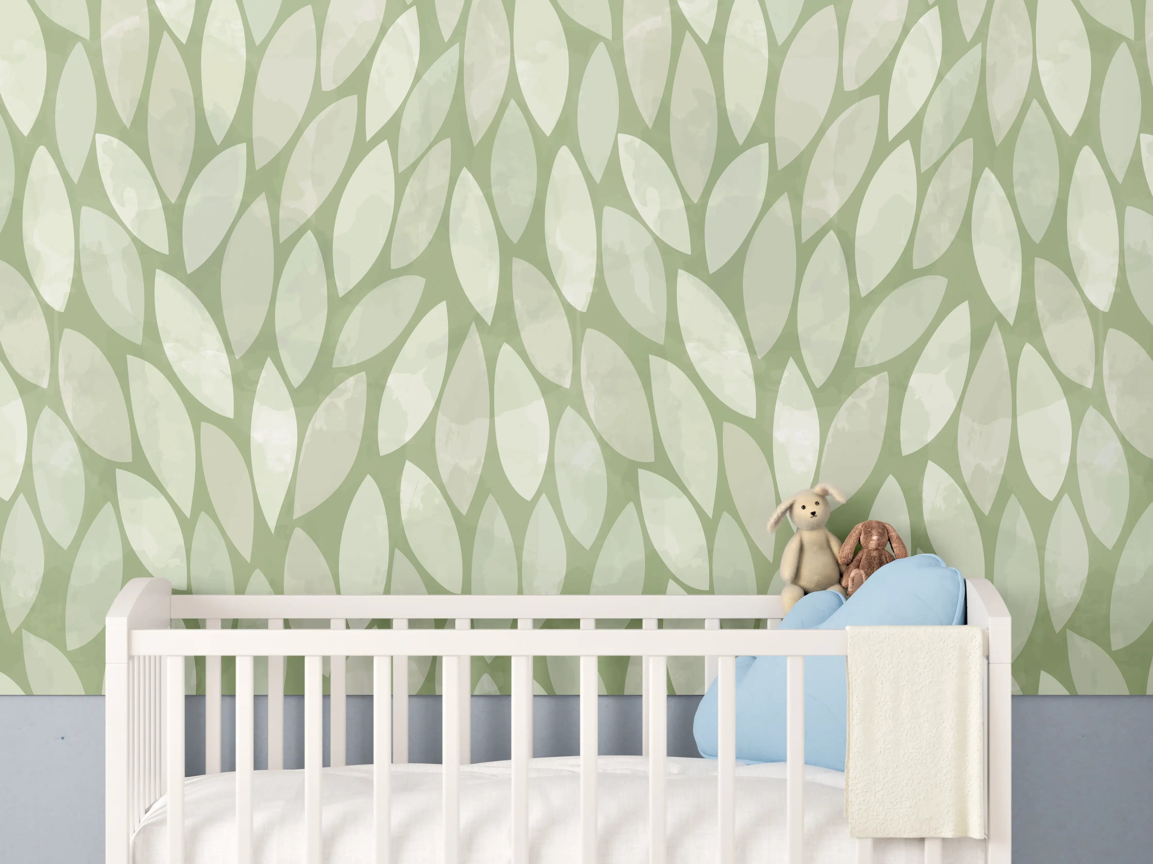 Babyzimmer Wandgestaltung - Sanfte grüne Blättermuster
