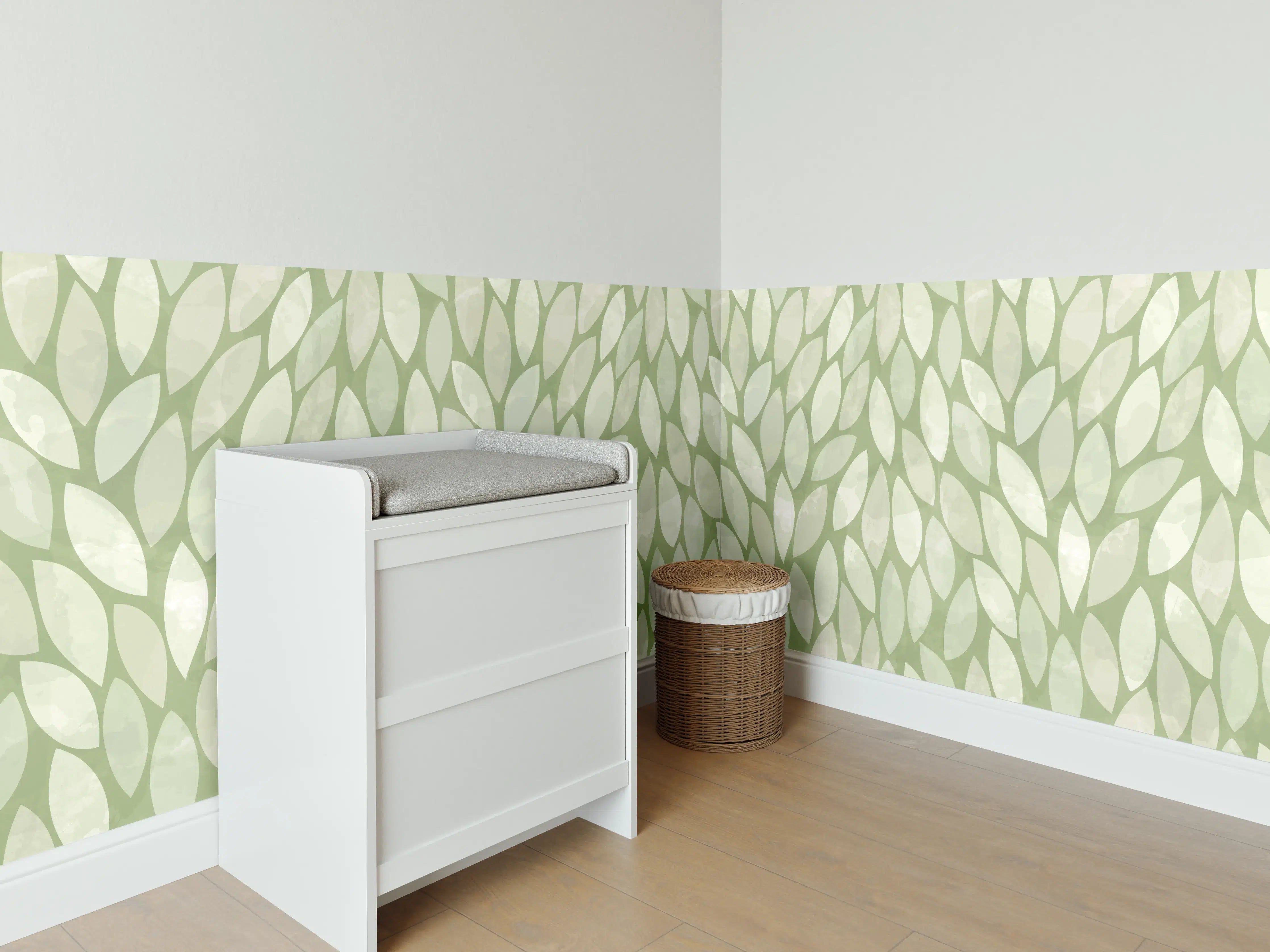 Babyzimmer Wandgestaltung - Sanfte grüne Blättermuster