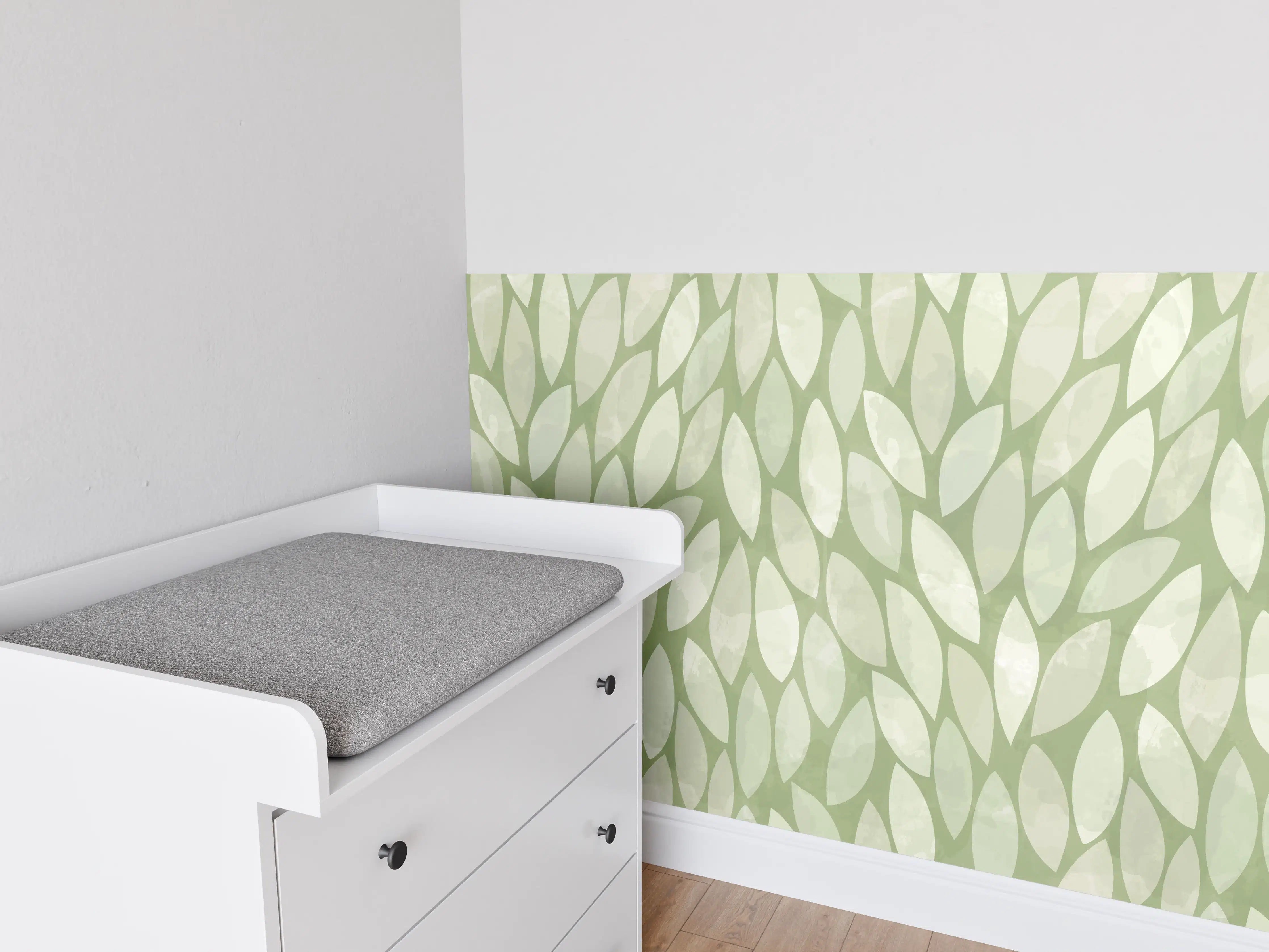 Babyzimmer Wandgestaltung - Sanfte grüne Blättermuster
