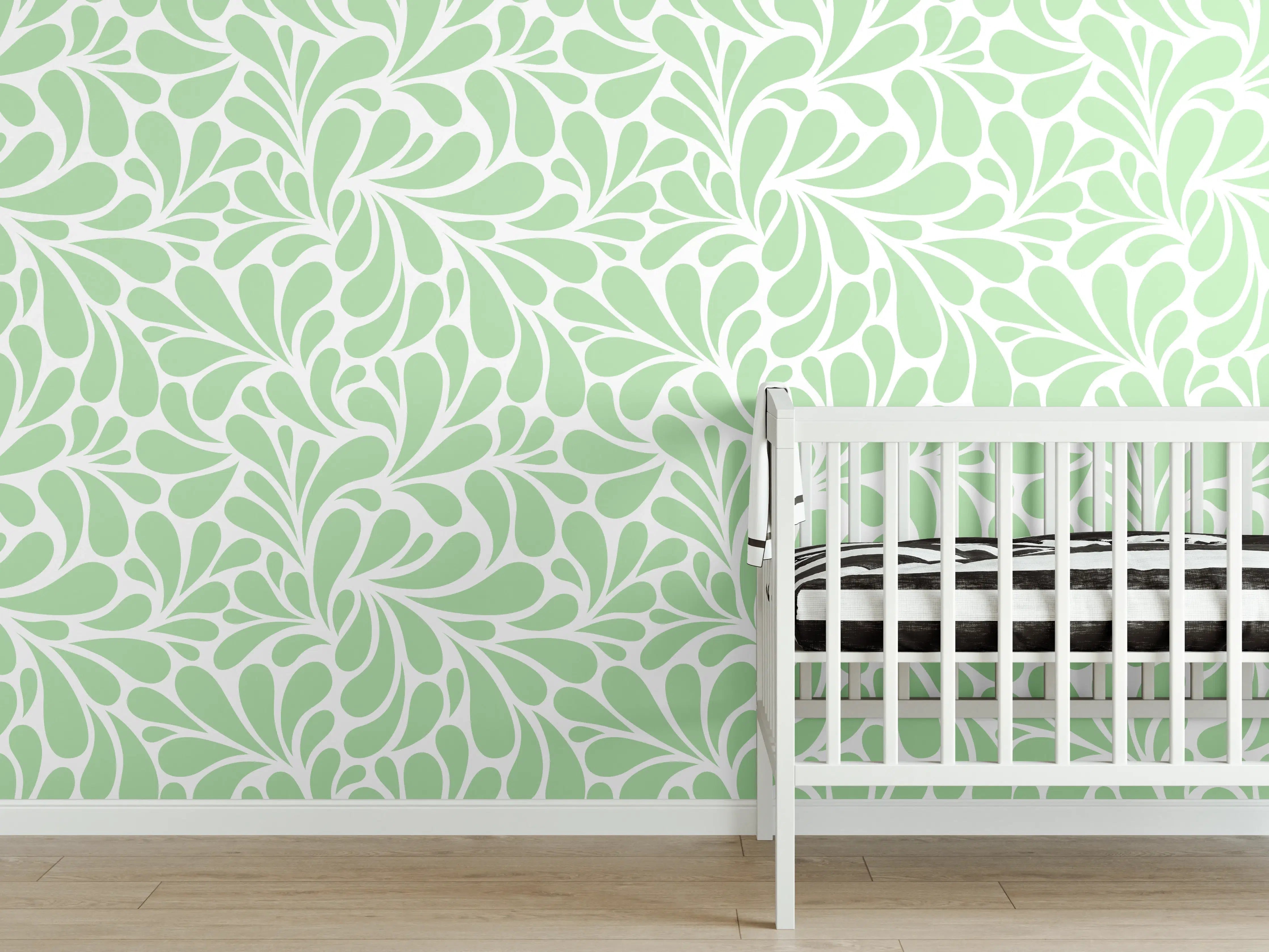 Babyzimmer Wandgestaltung - Sanfte grüne Blumenmuster