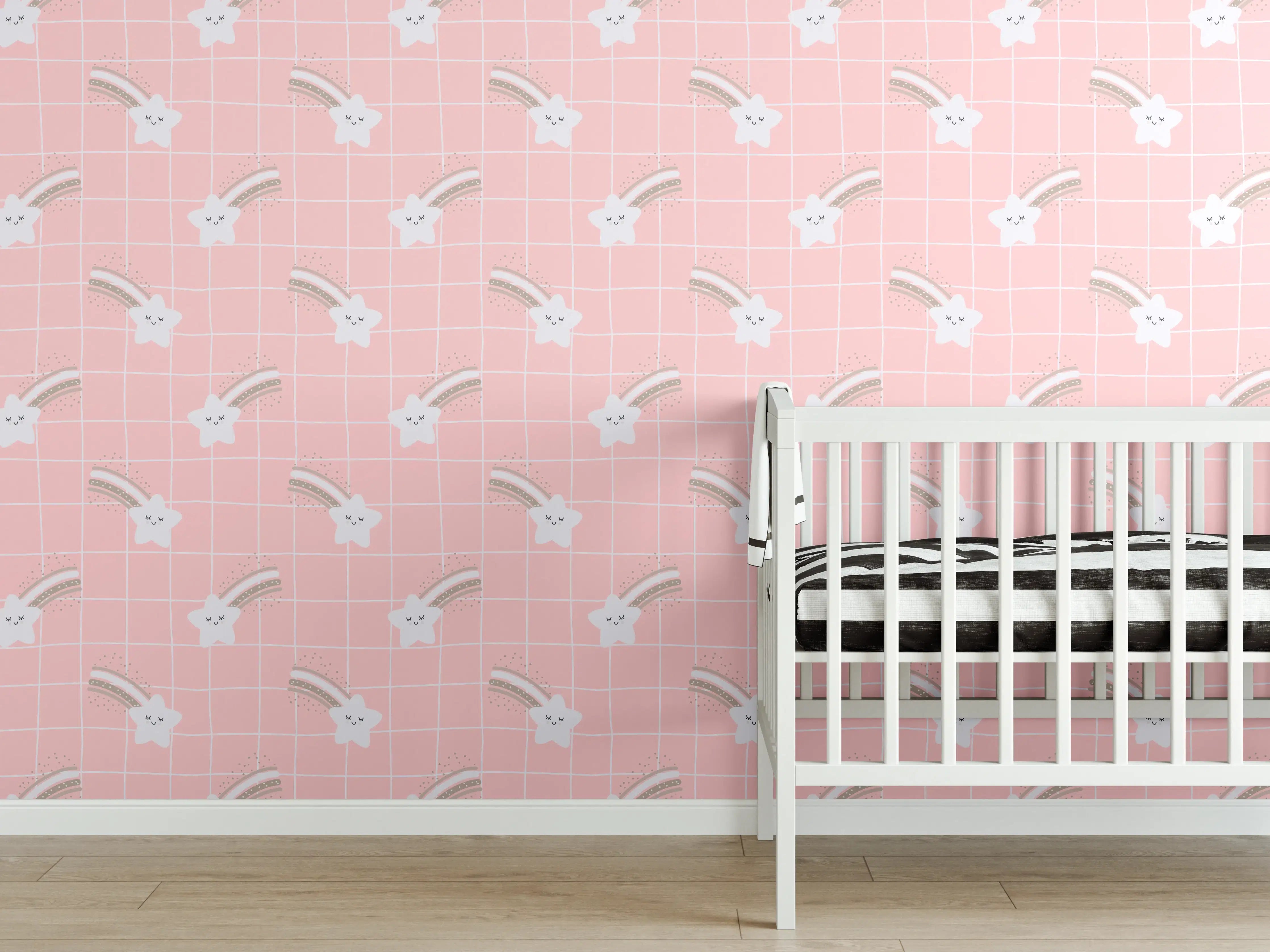 Babyzimmer Wandgestaltung - Sanfte rosa Blümchenmuster
