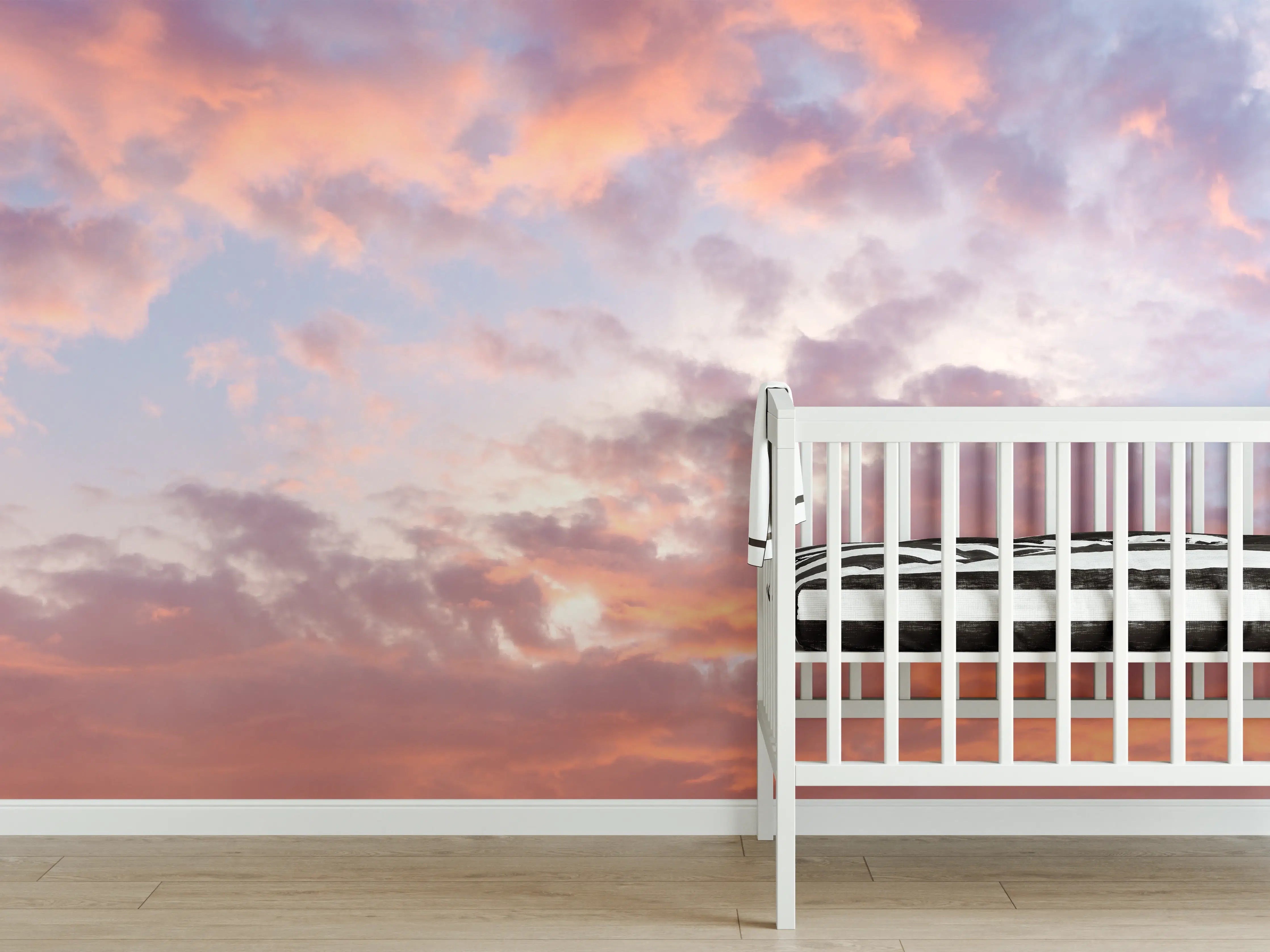 Babyzimmer Wandgestaltung - Sanfter Sonnenuntergang am Himmel