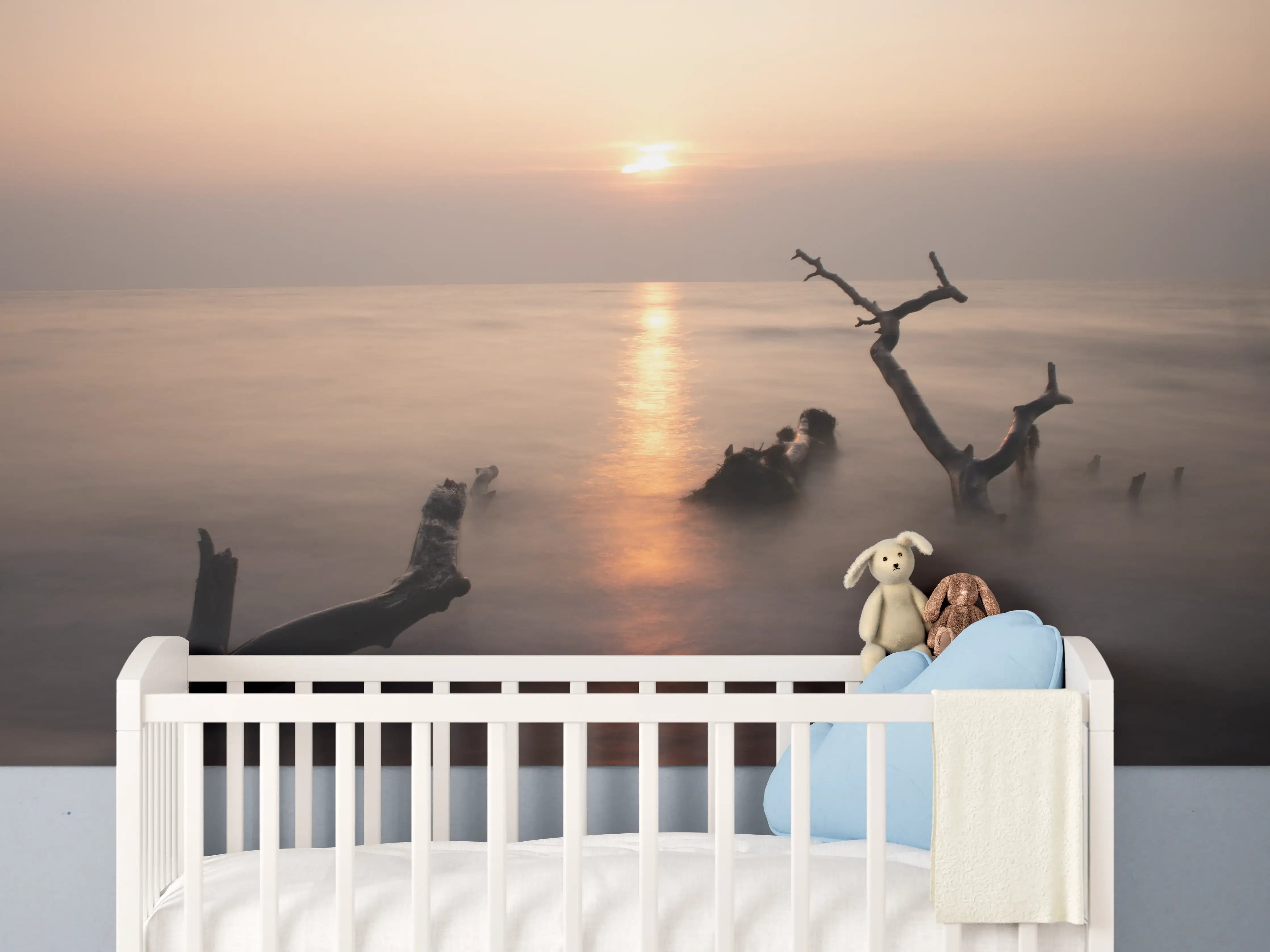Babyzimmer Wandgestaltung - Sanfter Sonnenuntergang am Meer