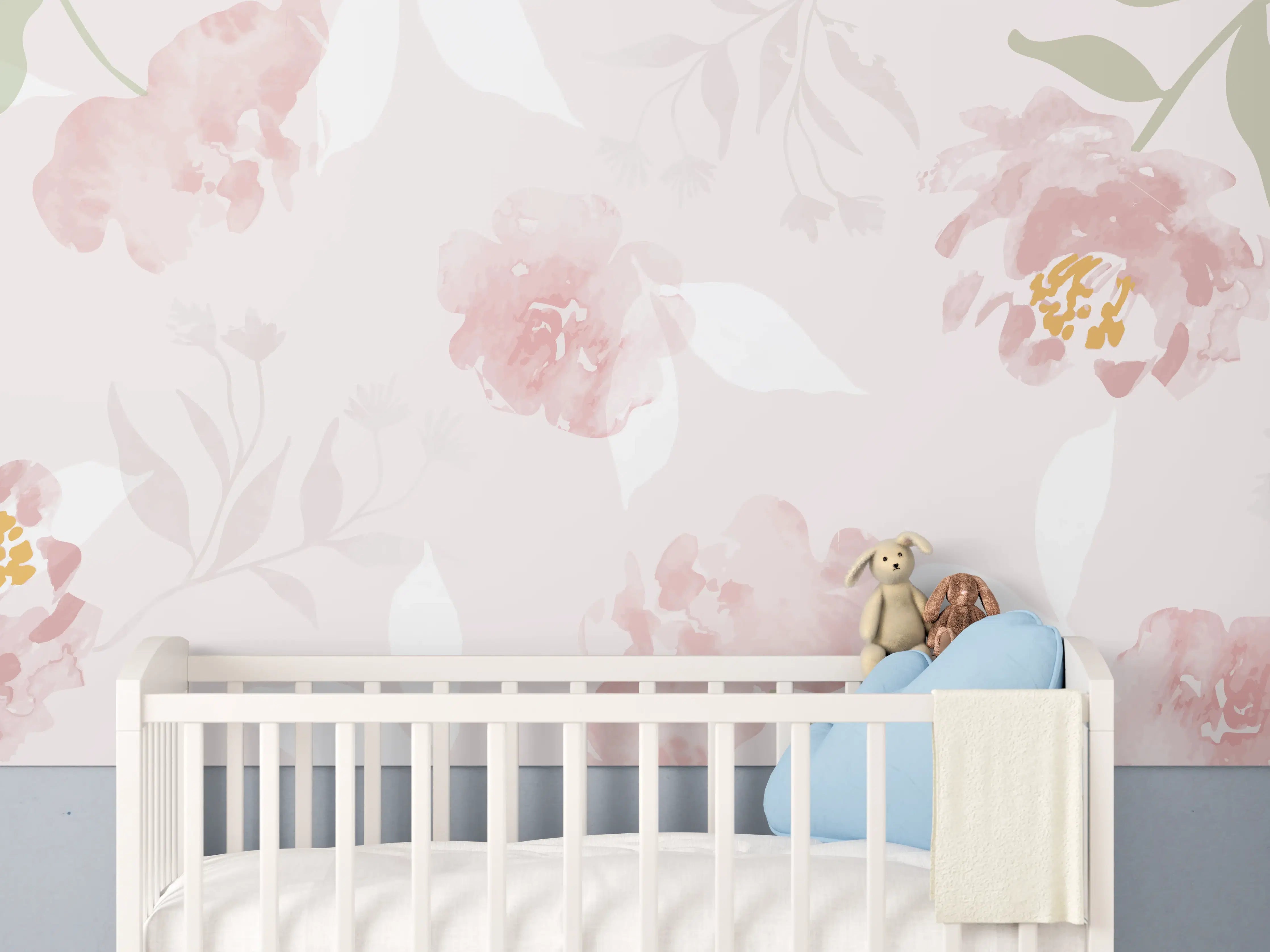 Babyzimmer Wandgestaltung - Sanftes Rosa Blumenmuster Design
