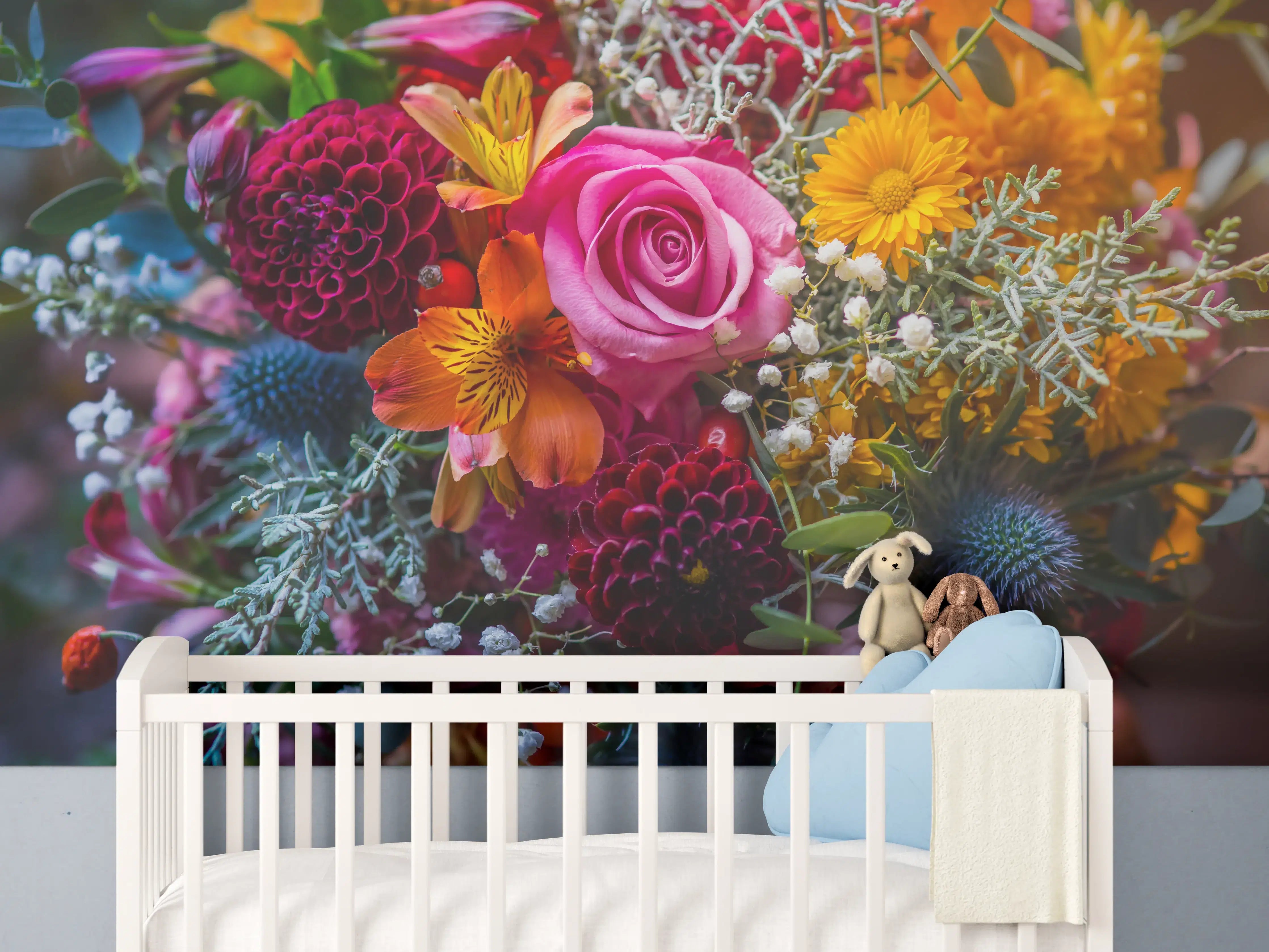 Babyzimmer Wandgestaltung - Satter bunter Blumenstrauß