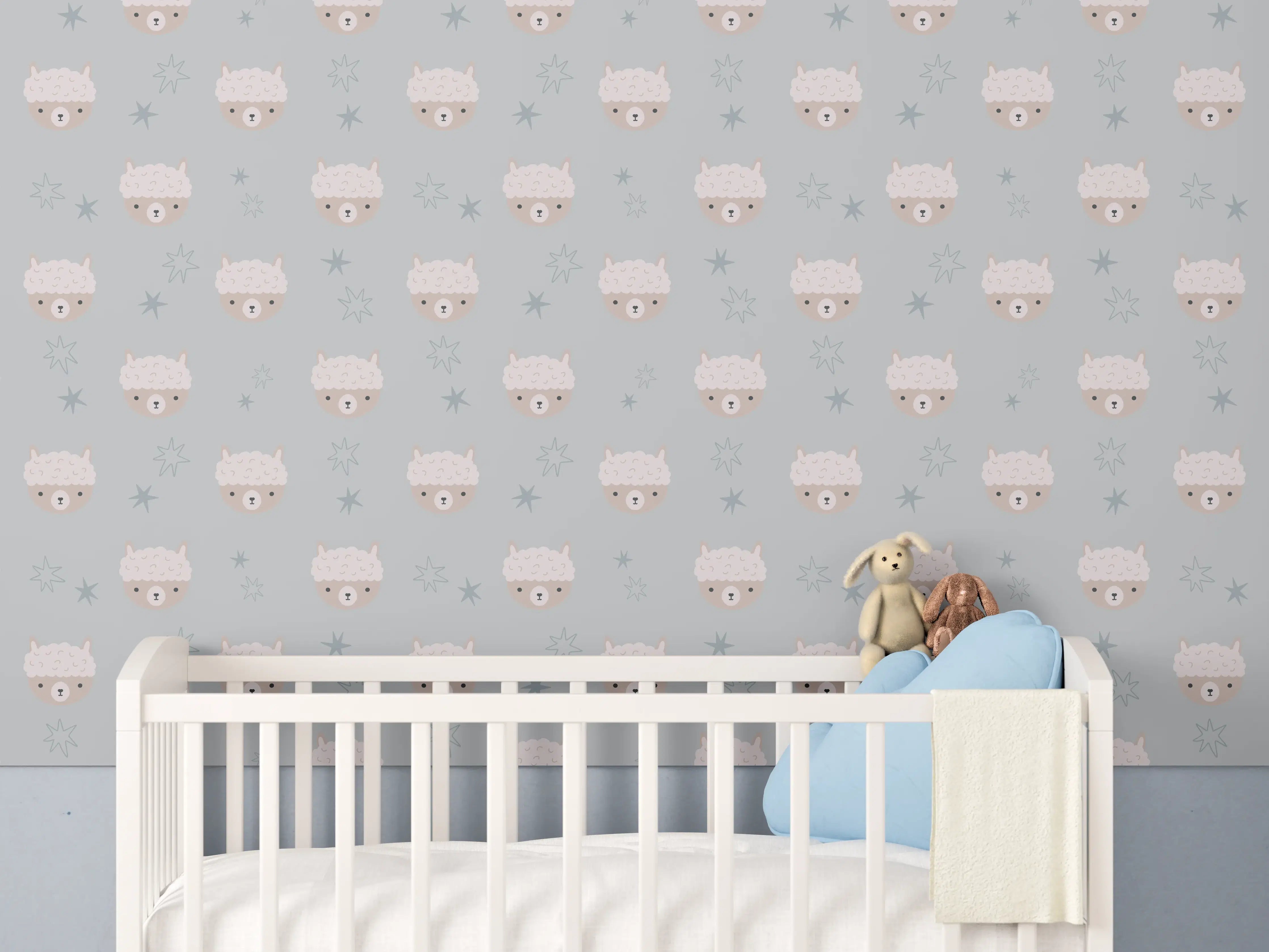 Babyzimmer Wandgestaltung - Schaf im weißen Himmel mit Wolken