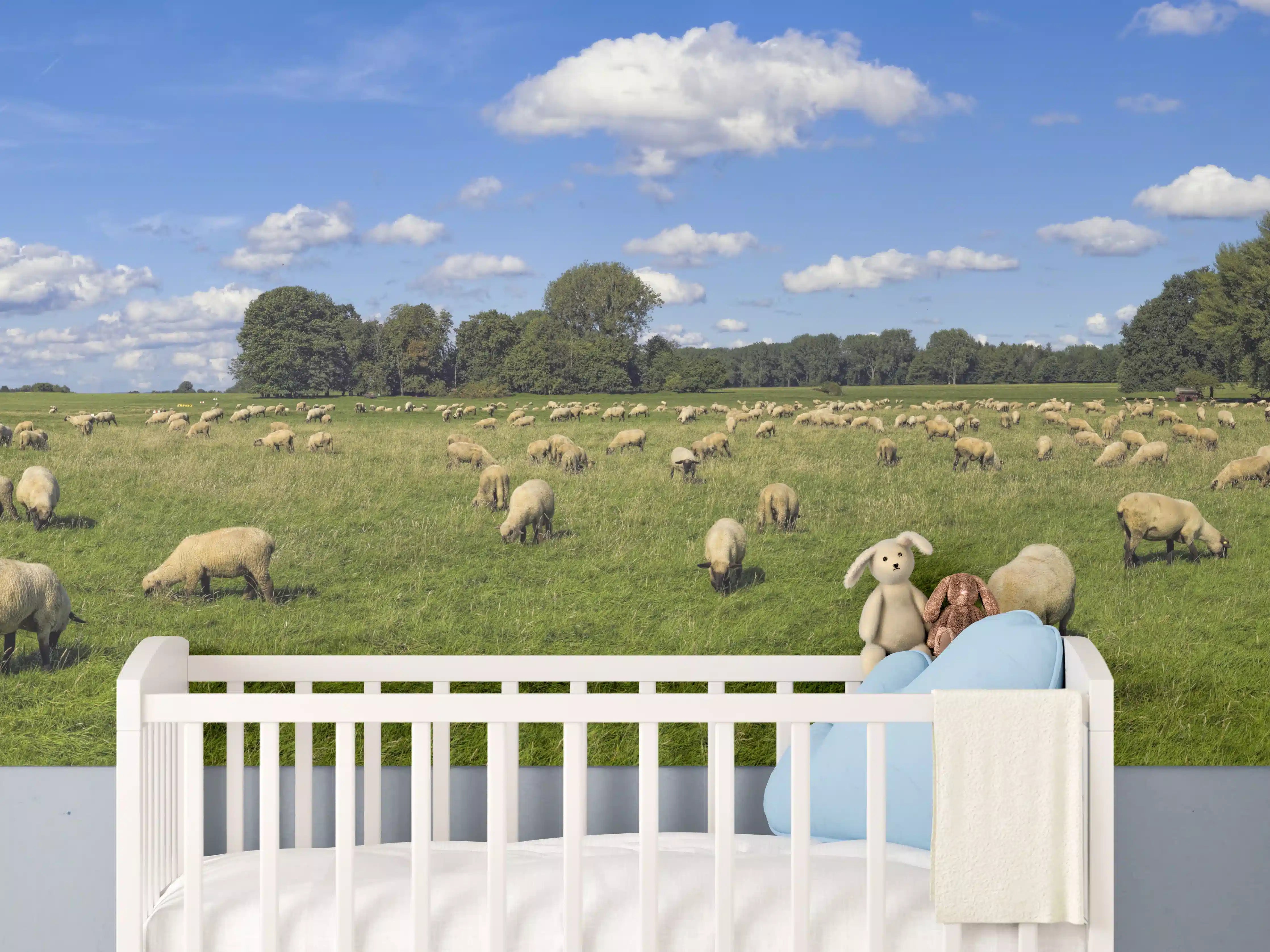 Babyzimmer Wandgestaltung - Schafherde Panorama