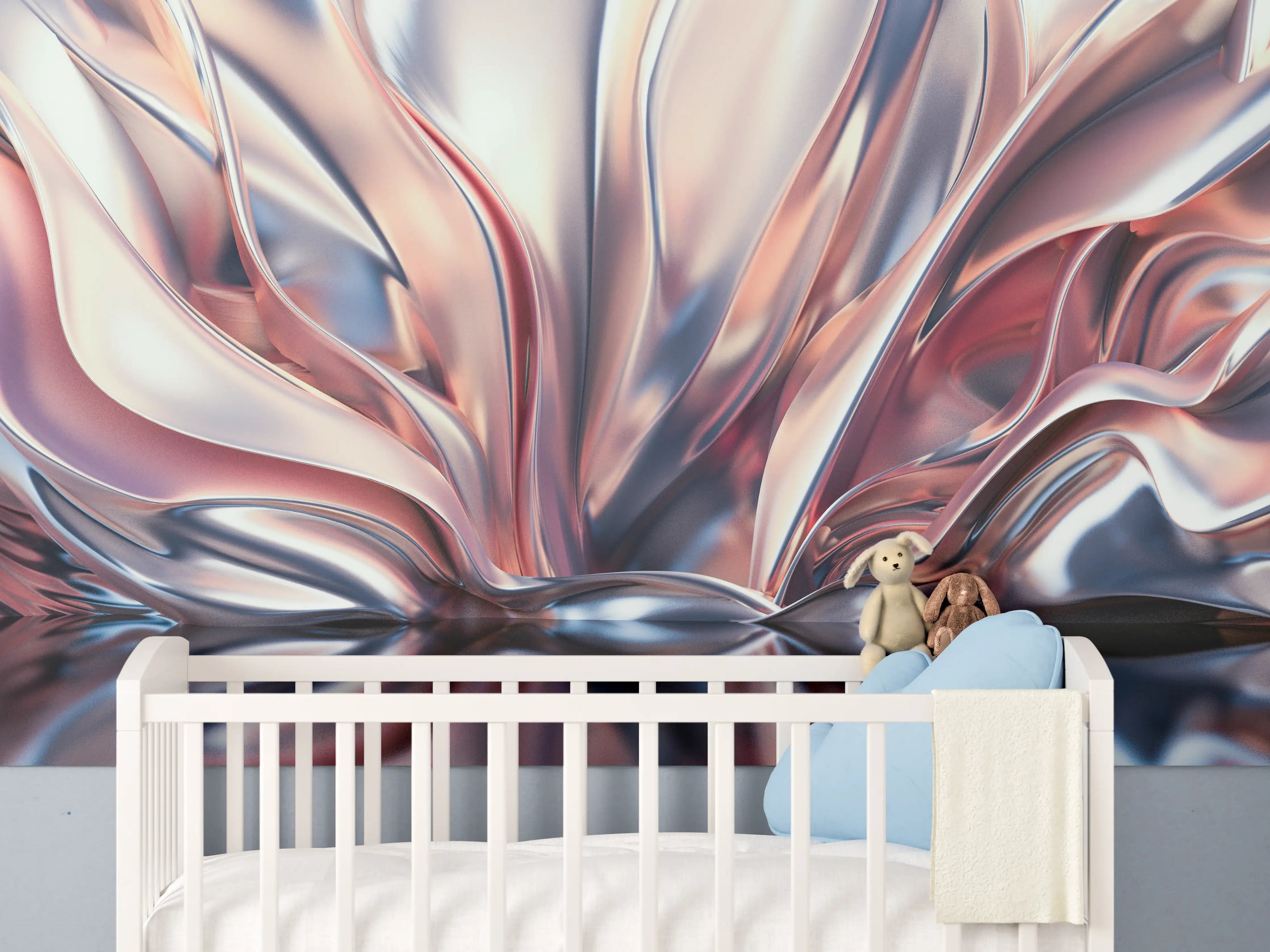 Babyzimmer Wandgestaltung - Schimmernde Metallstruktur mit Reflexionen