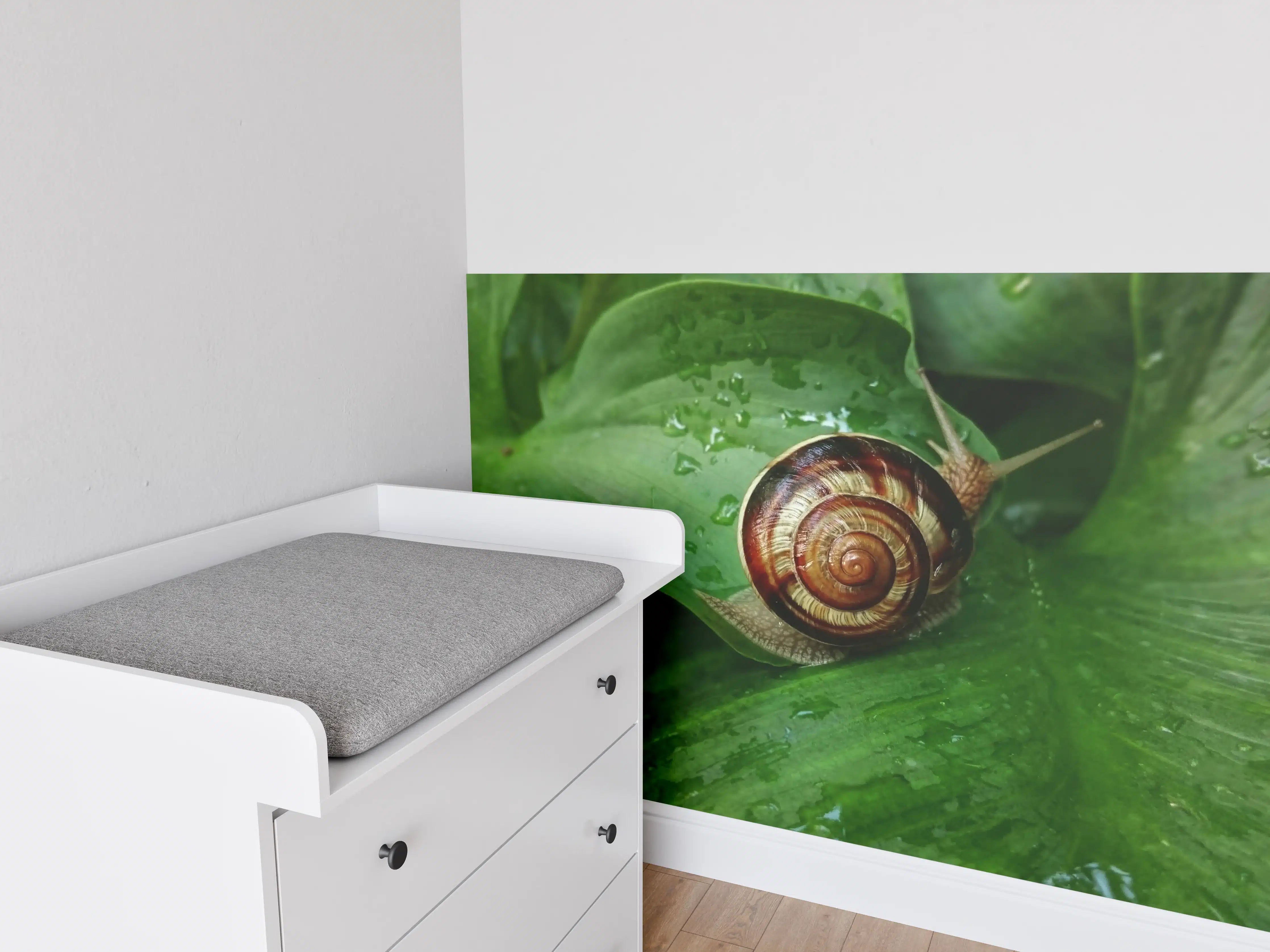 Babyzimmer Wandgestaltung - Schnecke auf einem nassen Blatt