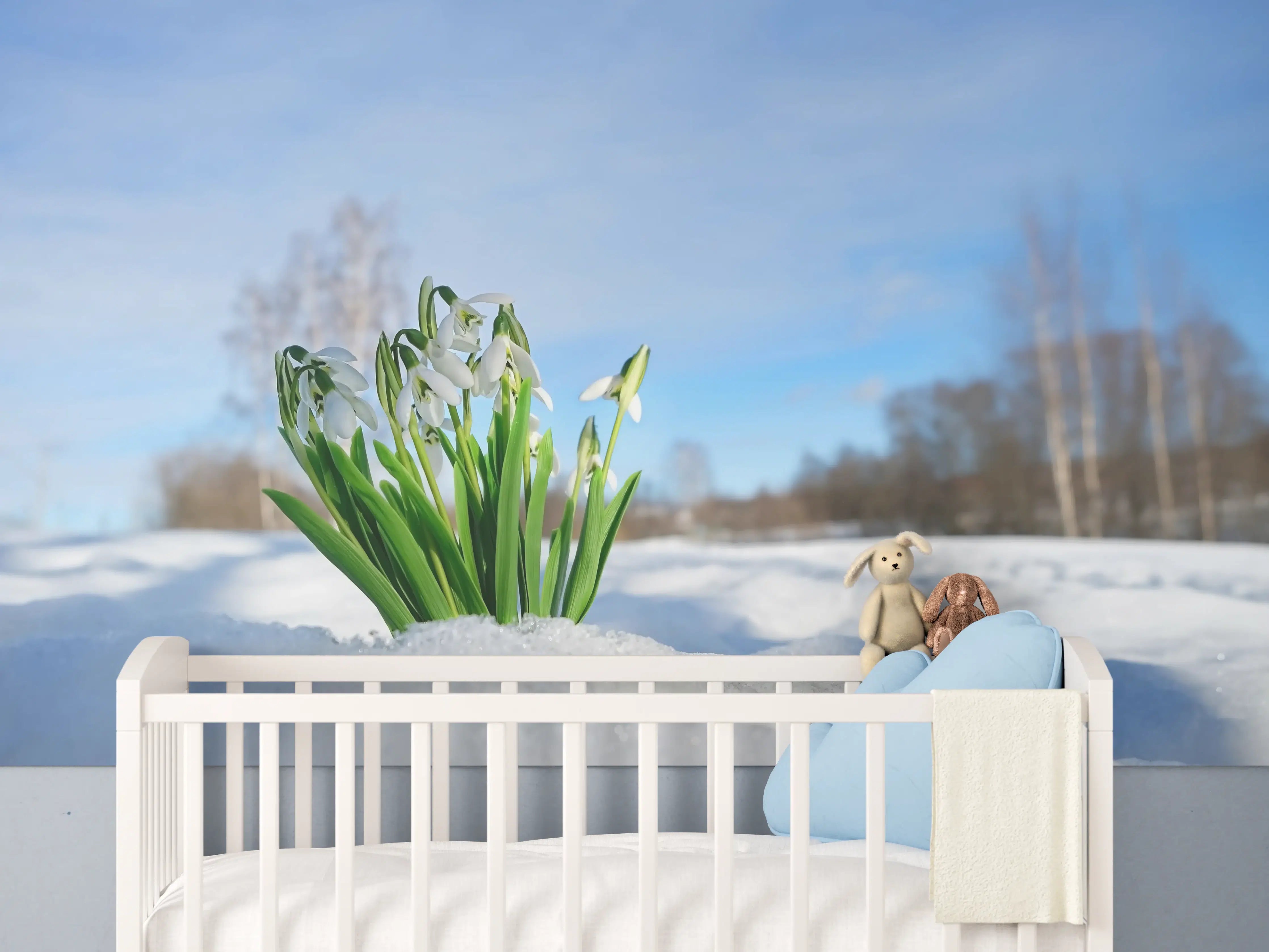 Babyzimmer Wandgestaltung - Schneeglöckchen im Schnee