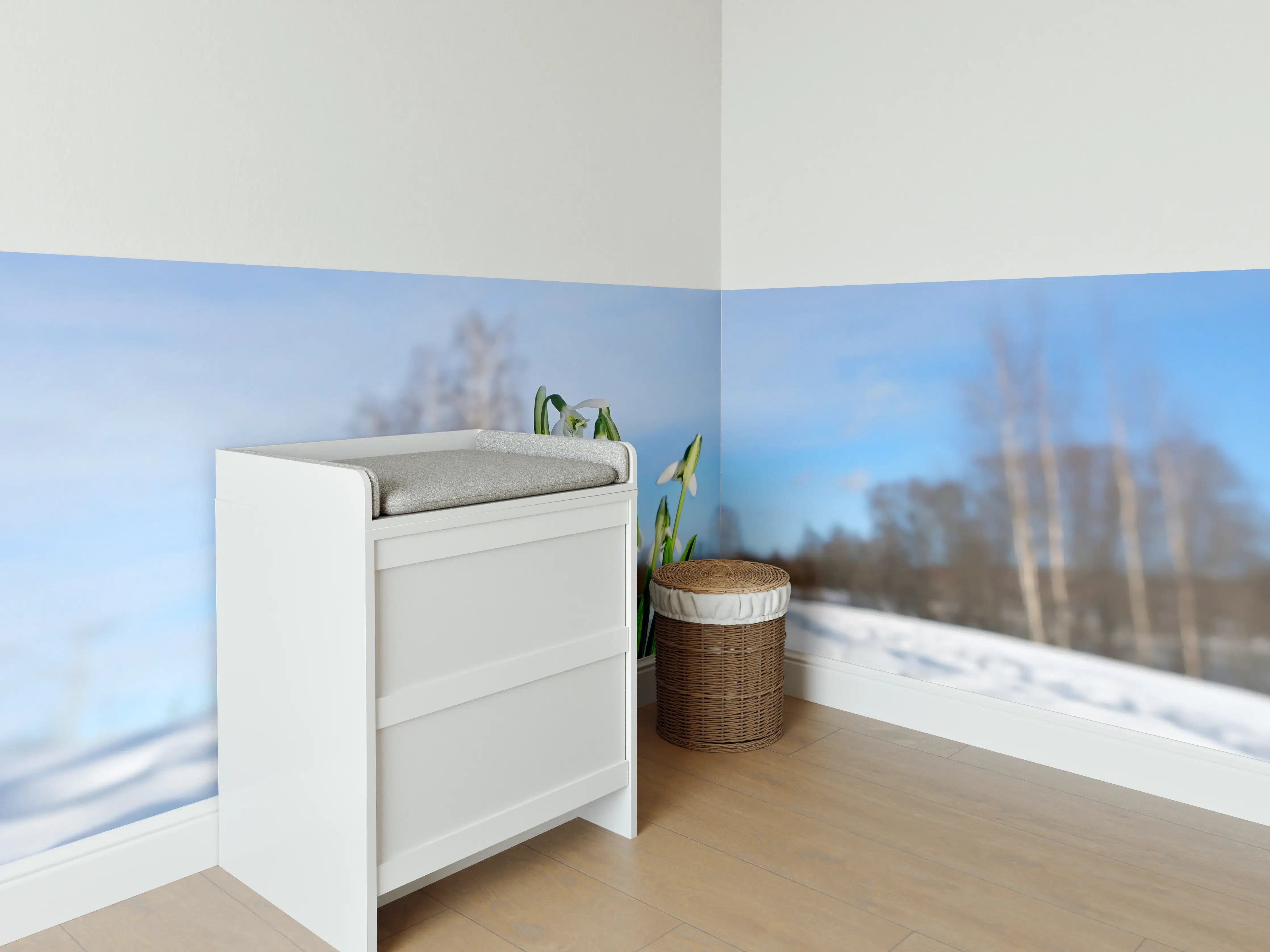 Babyzimmer Wandgestaltung - Schneeglöckchen im Schnee