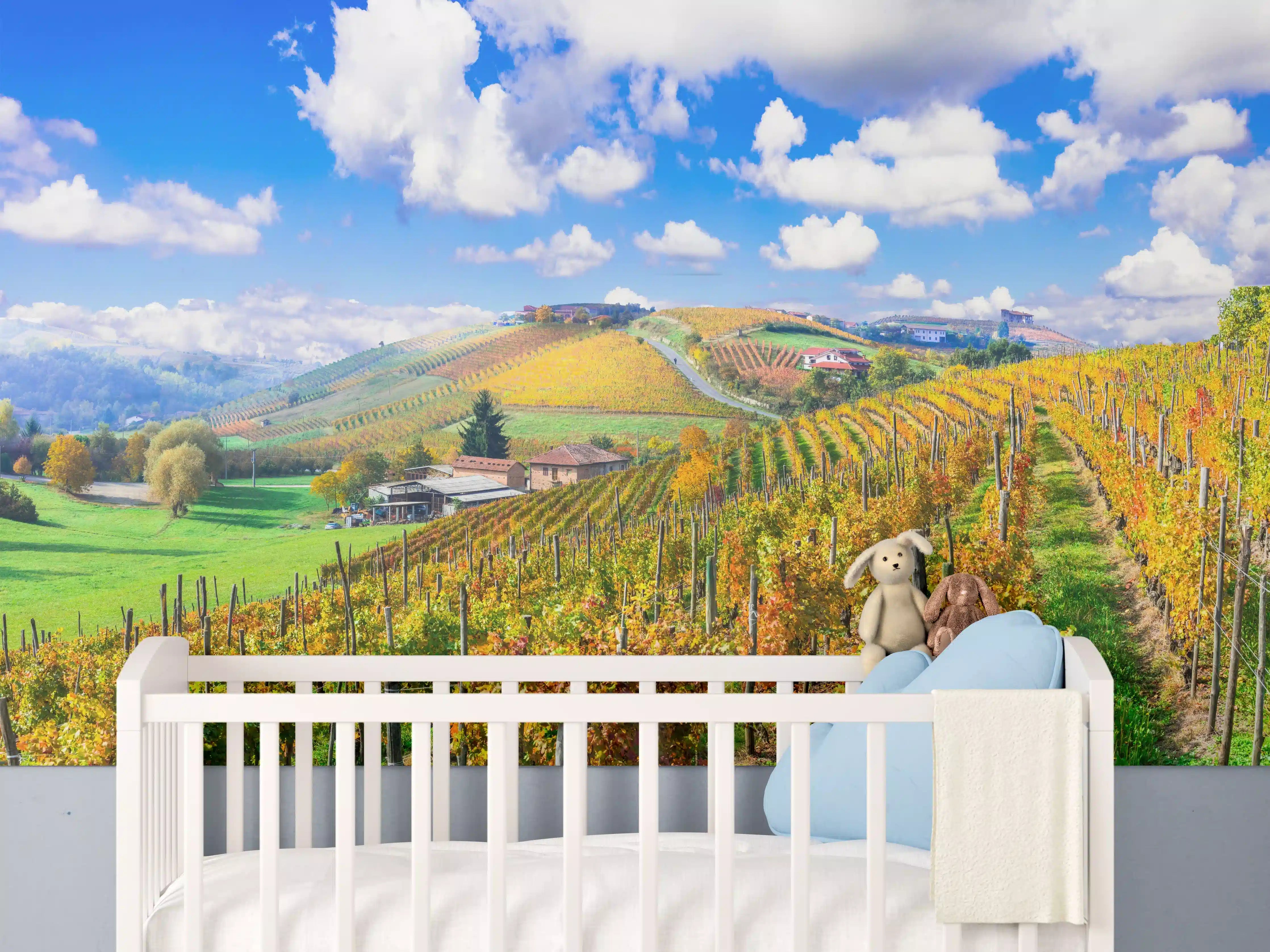 Babyzimmer Wandgestaltung - Schöne Herbstlandschaft mit Weinbergen - Toskana