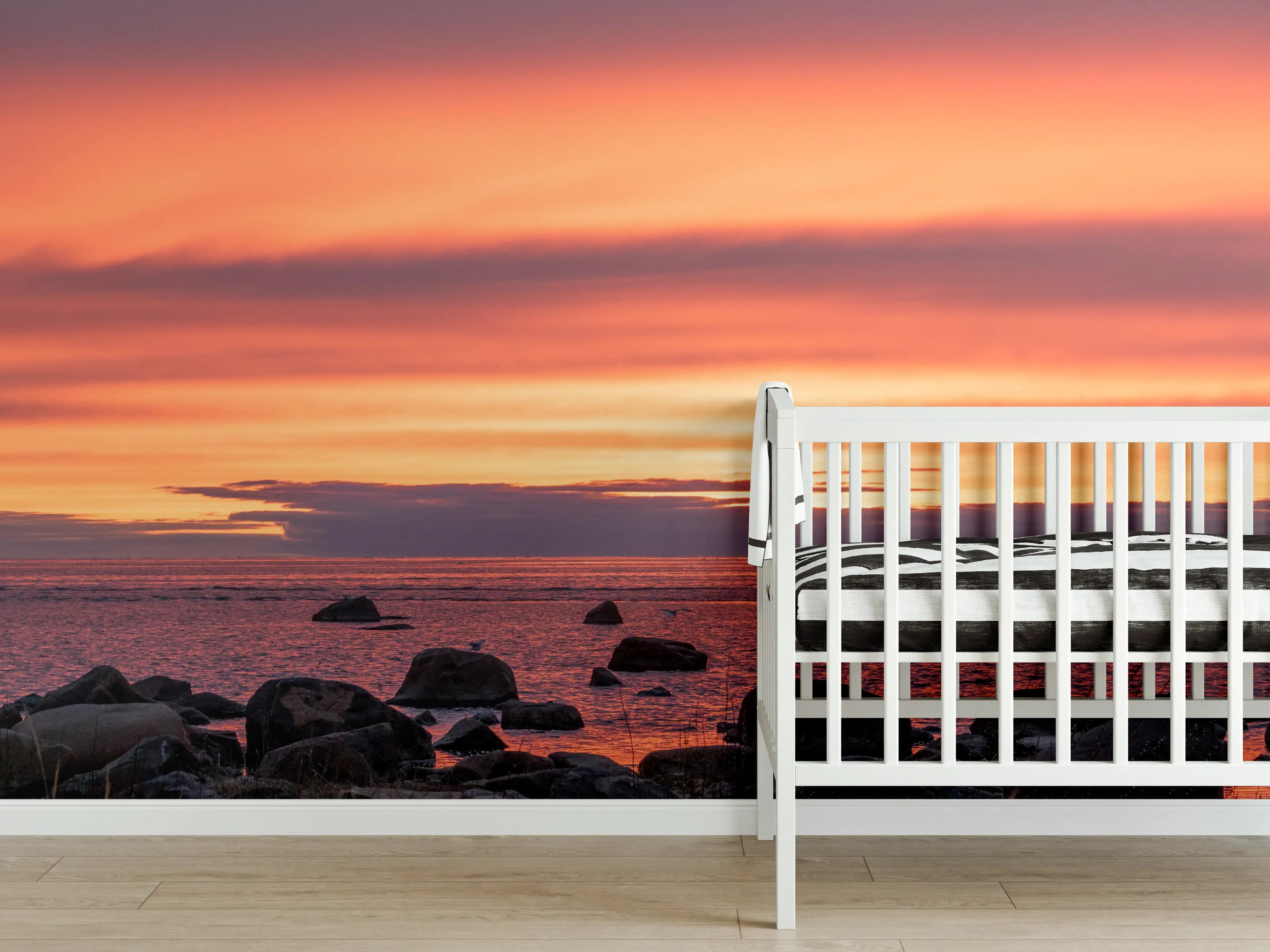 Babyzimmer Wandgestaltung - Schöner Sonnenuntergang am Meer
