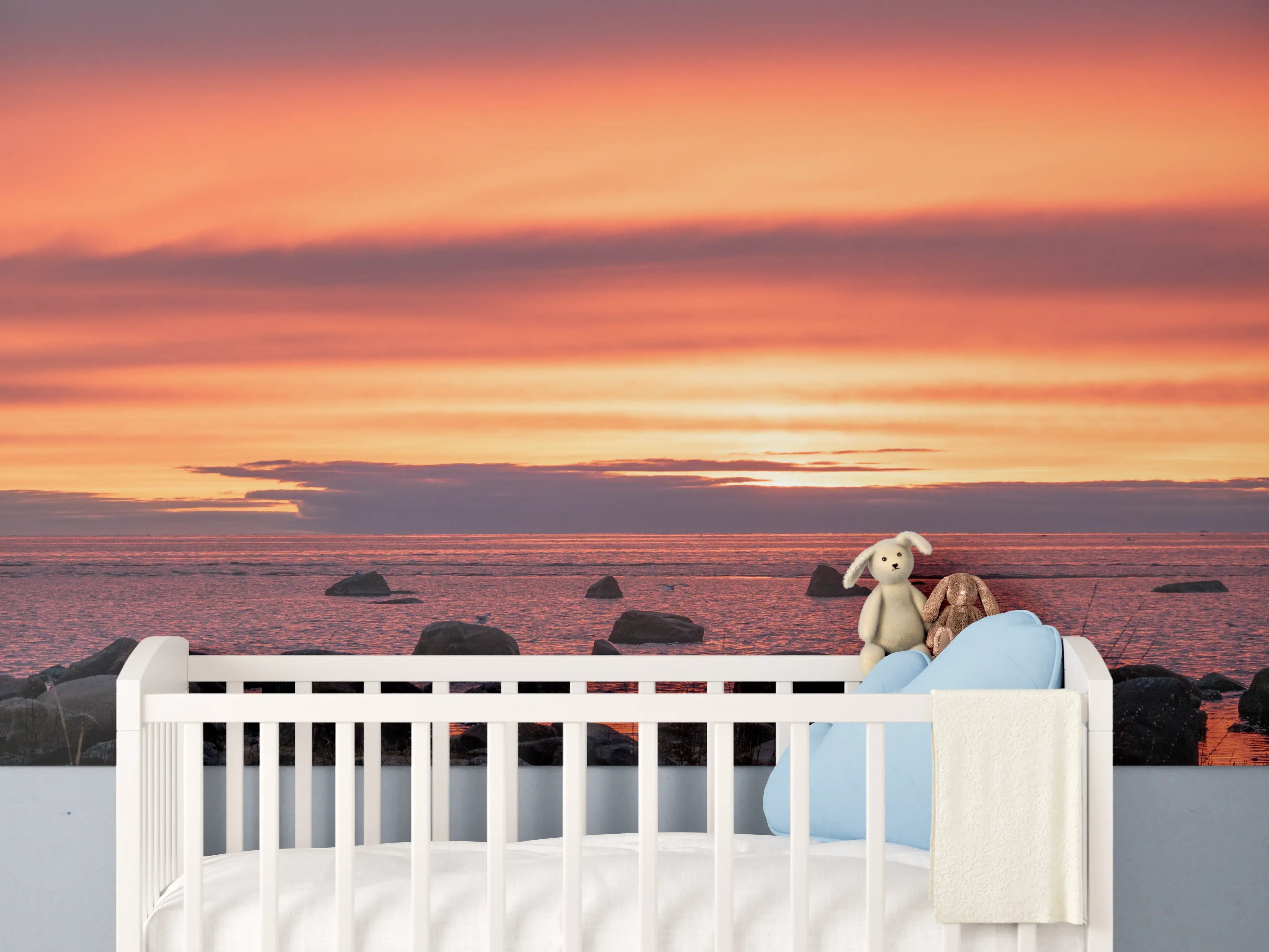 Babyzimmer Wandgestaltung - Schöner Sonnenuntergang am Meer