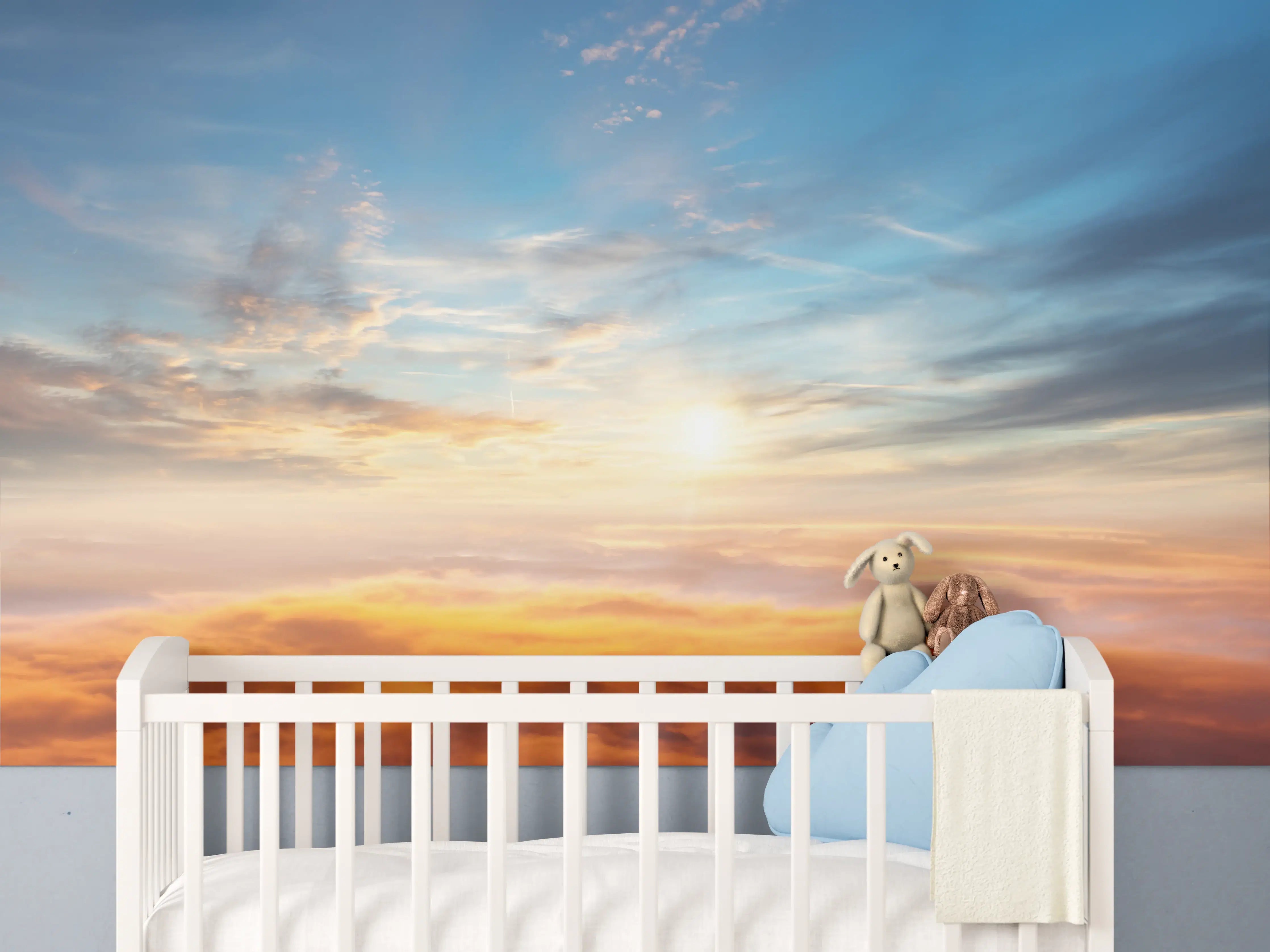 Babyzimmer Wandgestaltung - Schöner Sonnenuntergang über den Wolken
