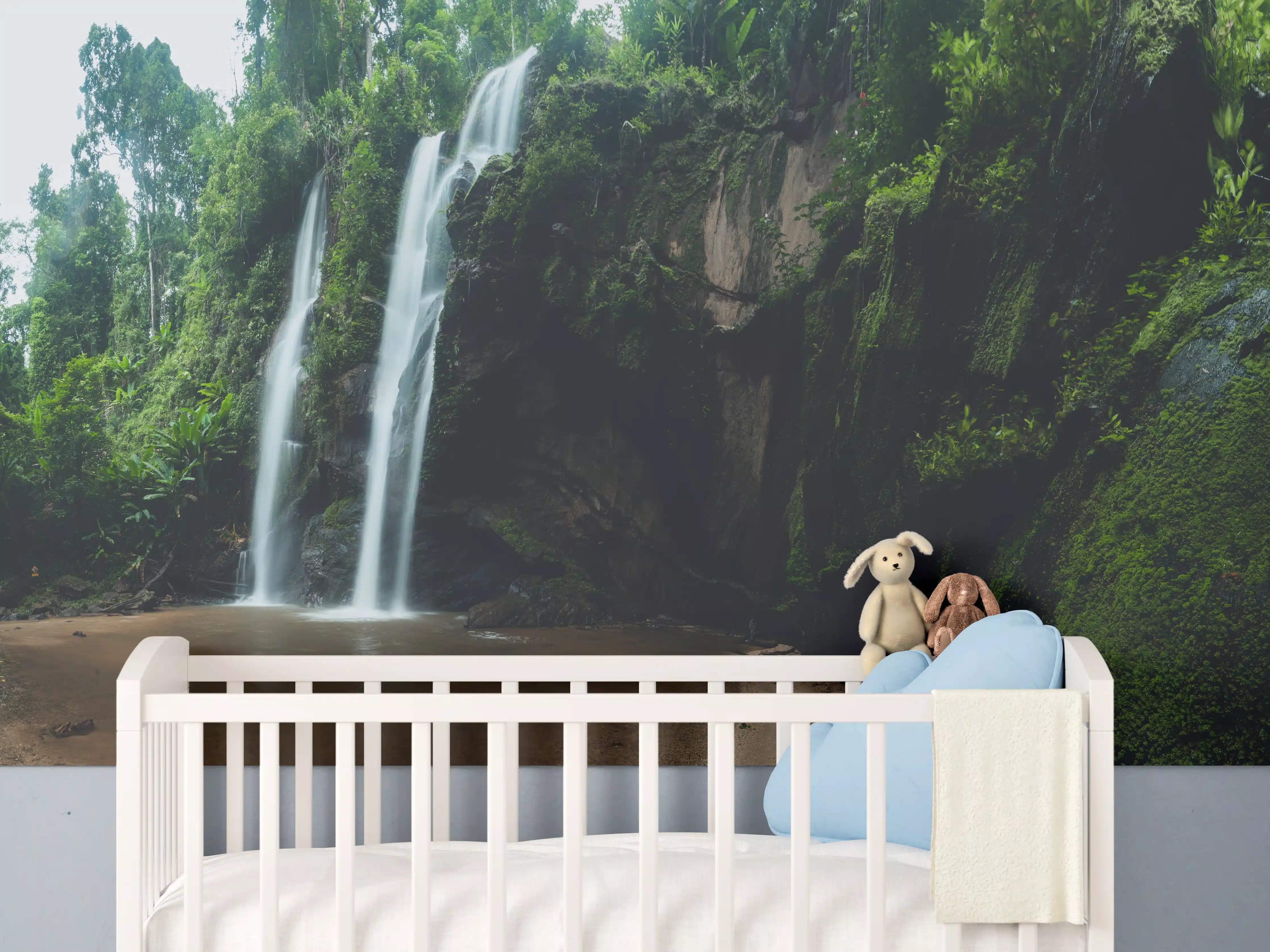 Babyzimmer Wandgestaltung - Schöner Wasserfall im Dschungel