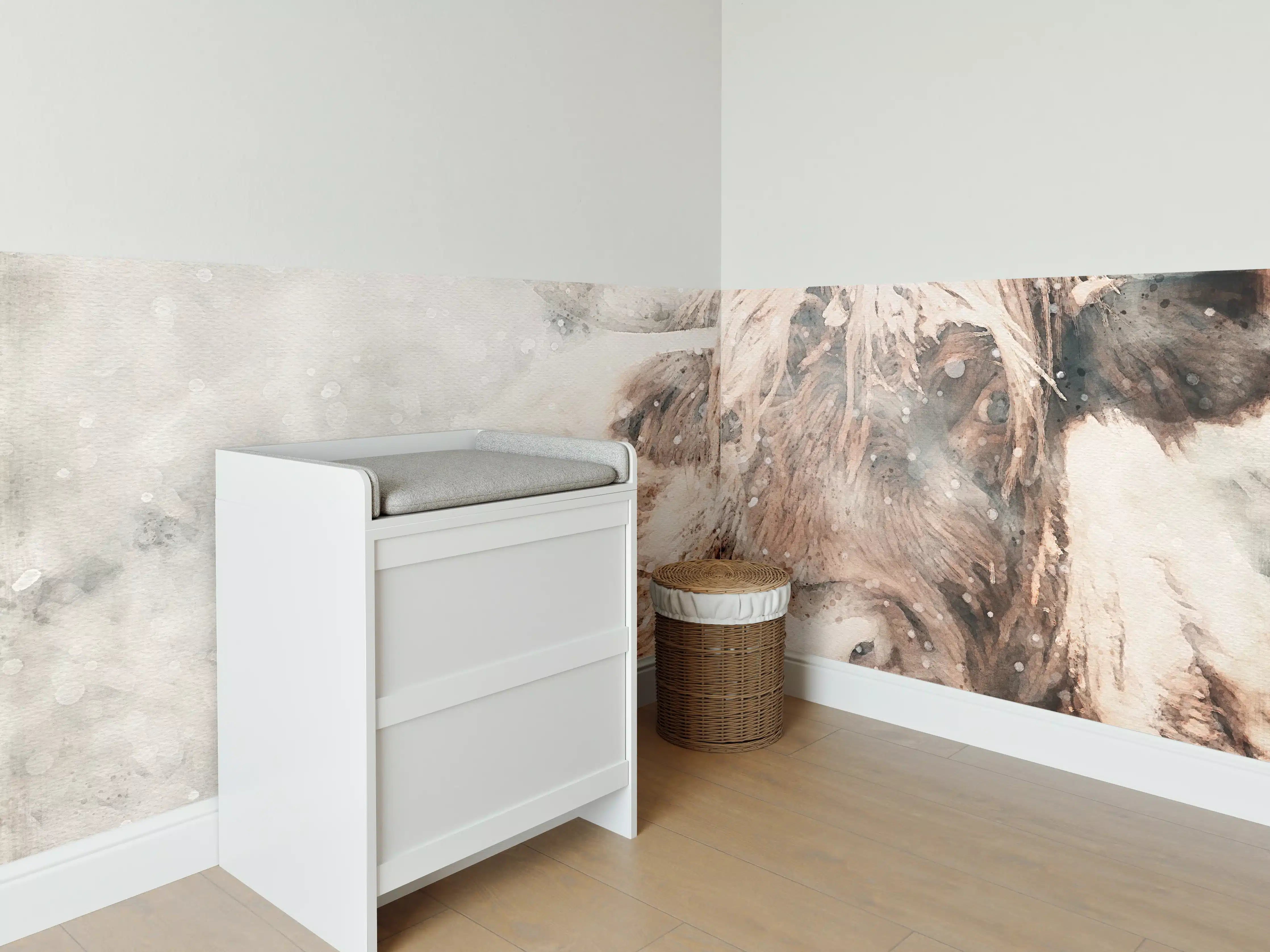 Babyzimmer Wandgestaltung - Schottisches Hochlandrind bei Schnee