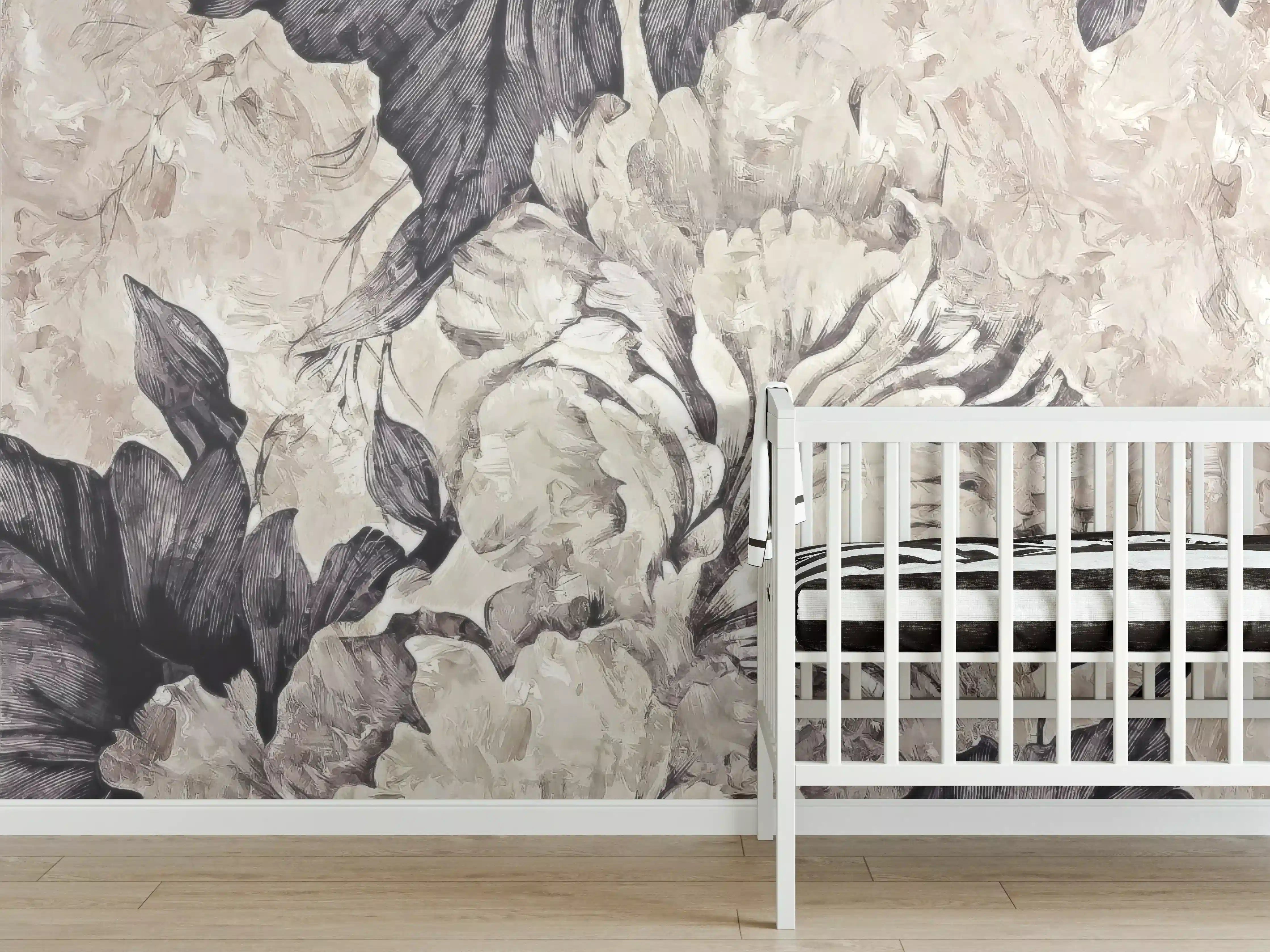 Babyzimmer Wandgestaltung - Schwarz - weißes Pflanzen Gemälde 3