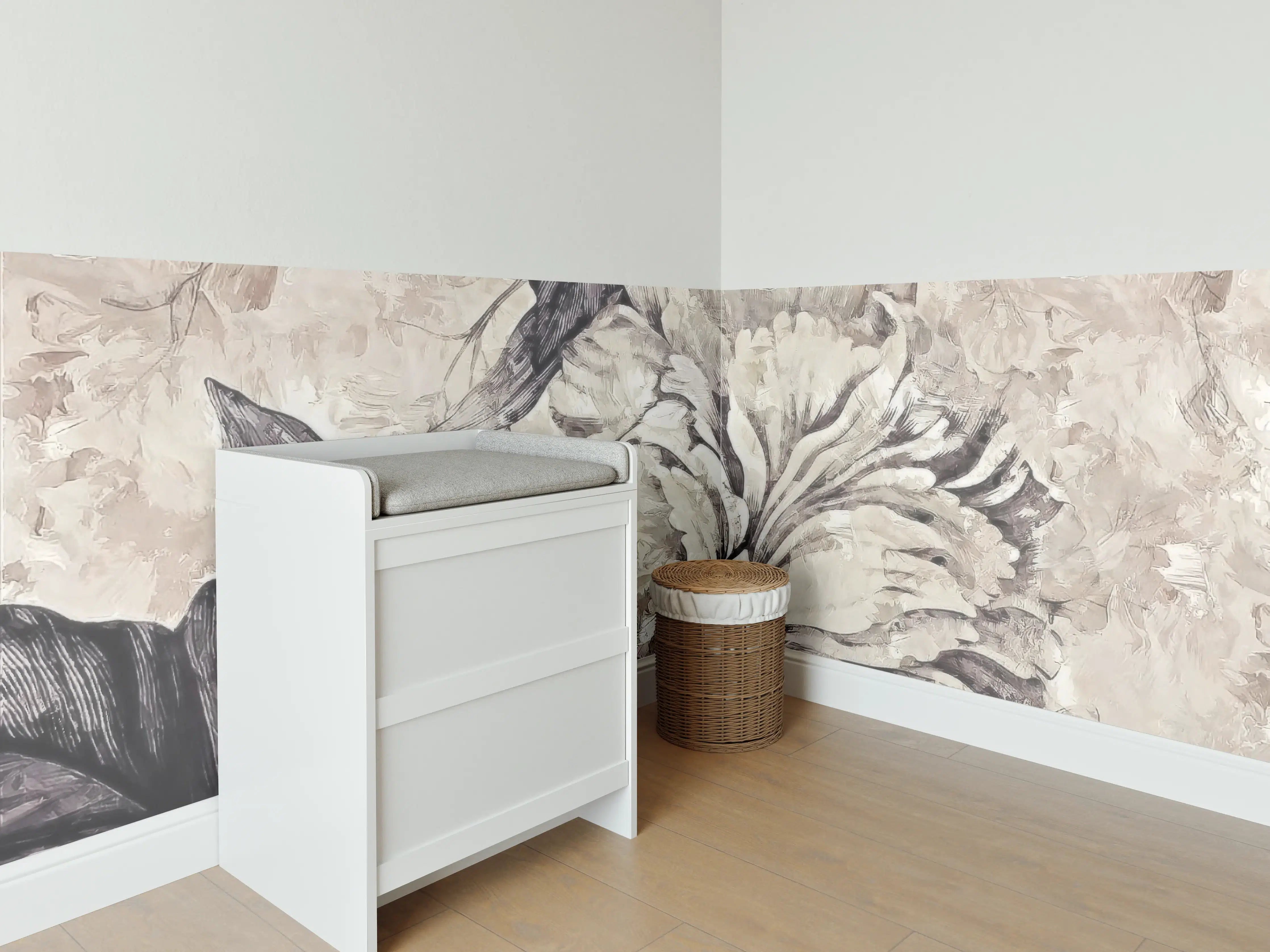 Babyzimmer Wandgestaltung - Schwarz - weißes Pflanzen Gemälde 3