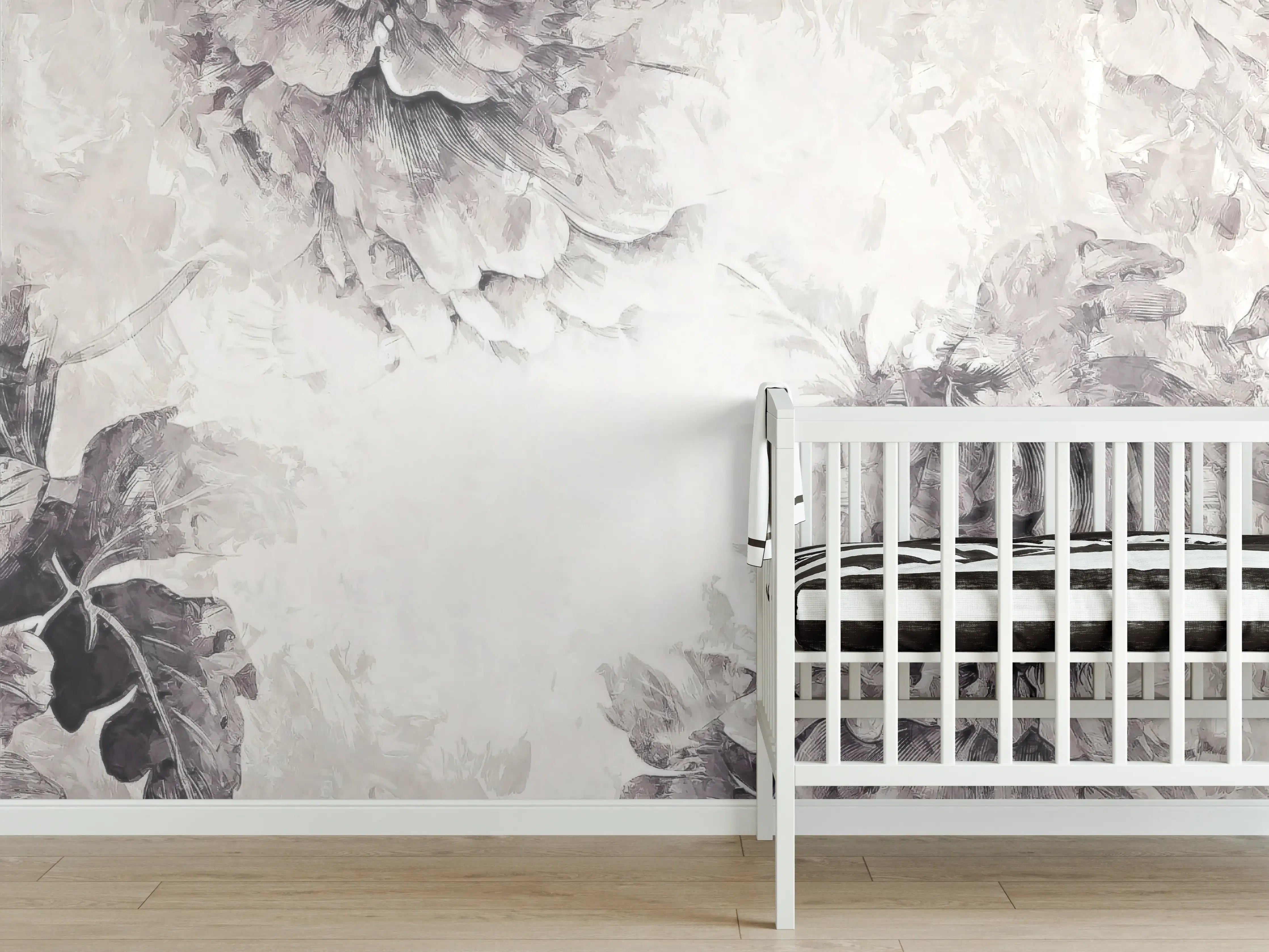 Babyzimmer Wandgestaltung - Schwarz - weißes Pflanzen Gemälde