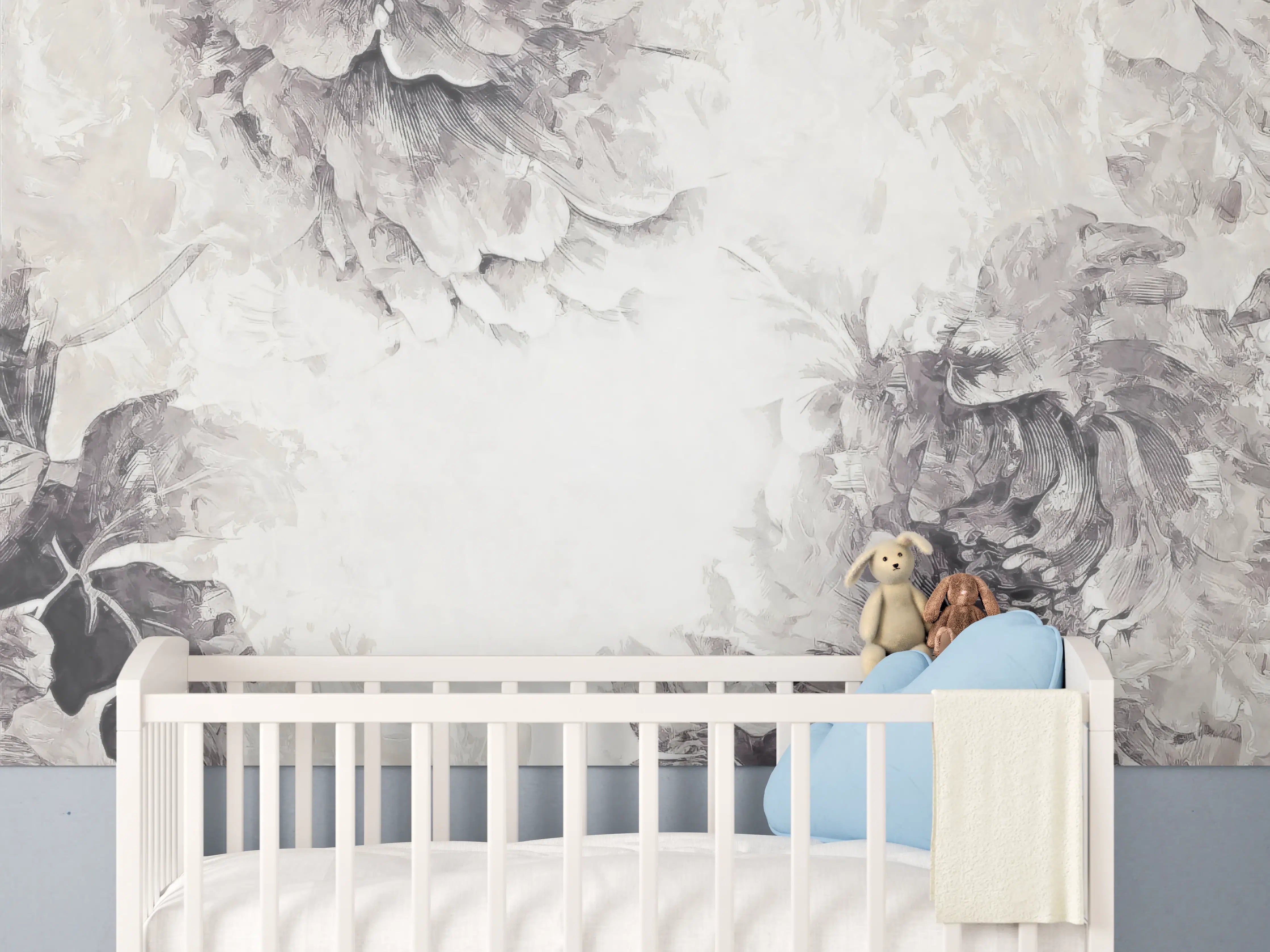 Babyzimmer Wandgestaltung - Schwarz - weißes Pflanzen Gemälde