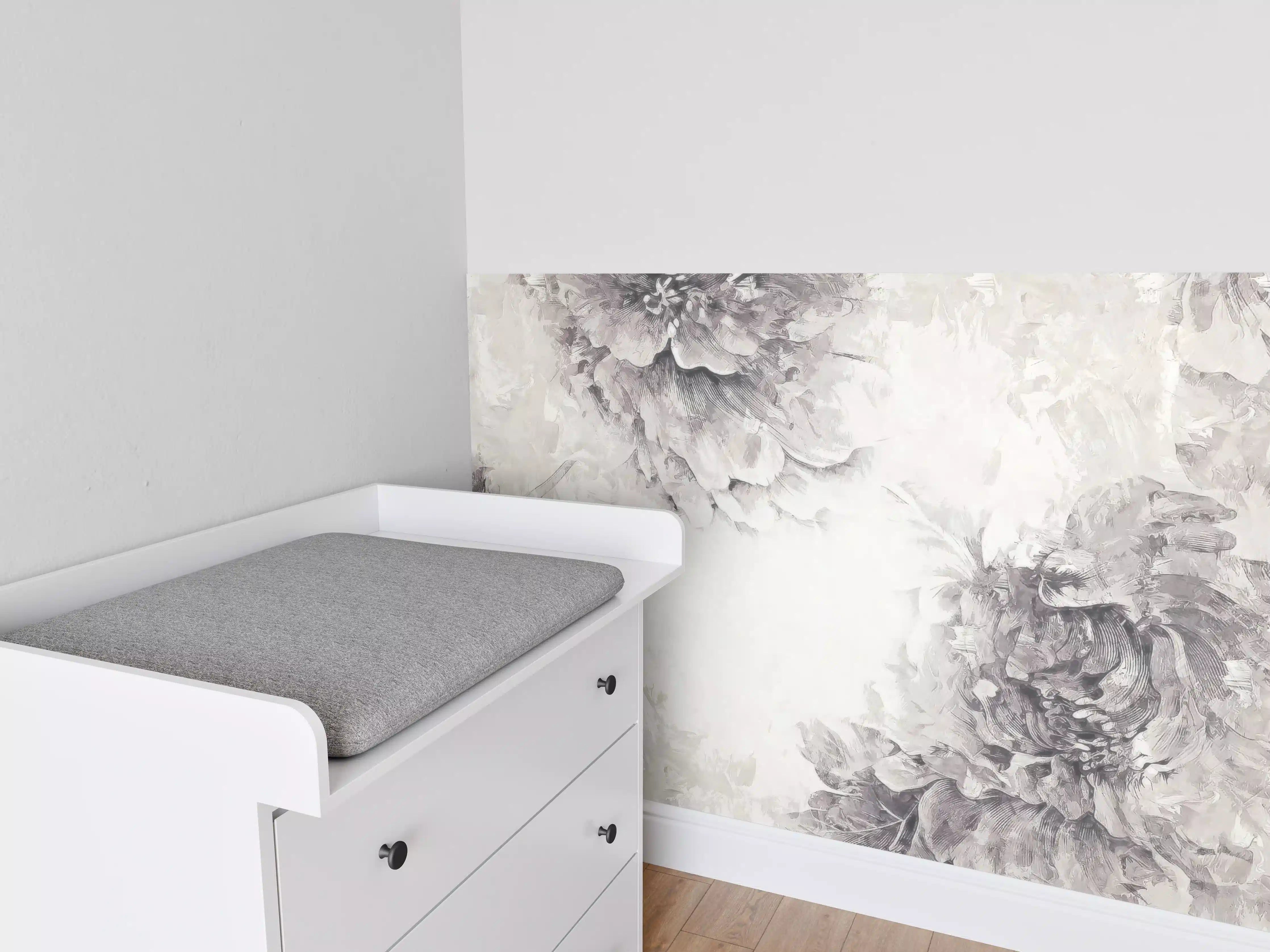 Babyzimmer Wandgestaltung - Schwarz - weißes Pflanzen Gemälde
