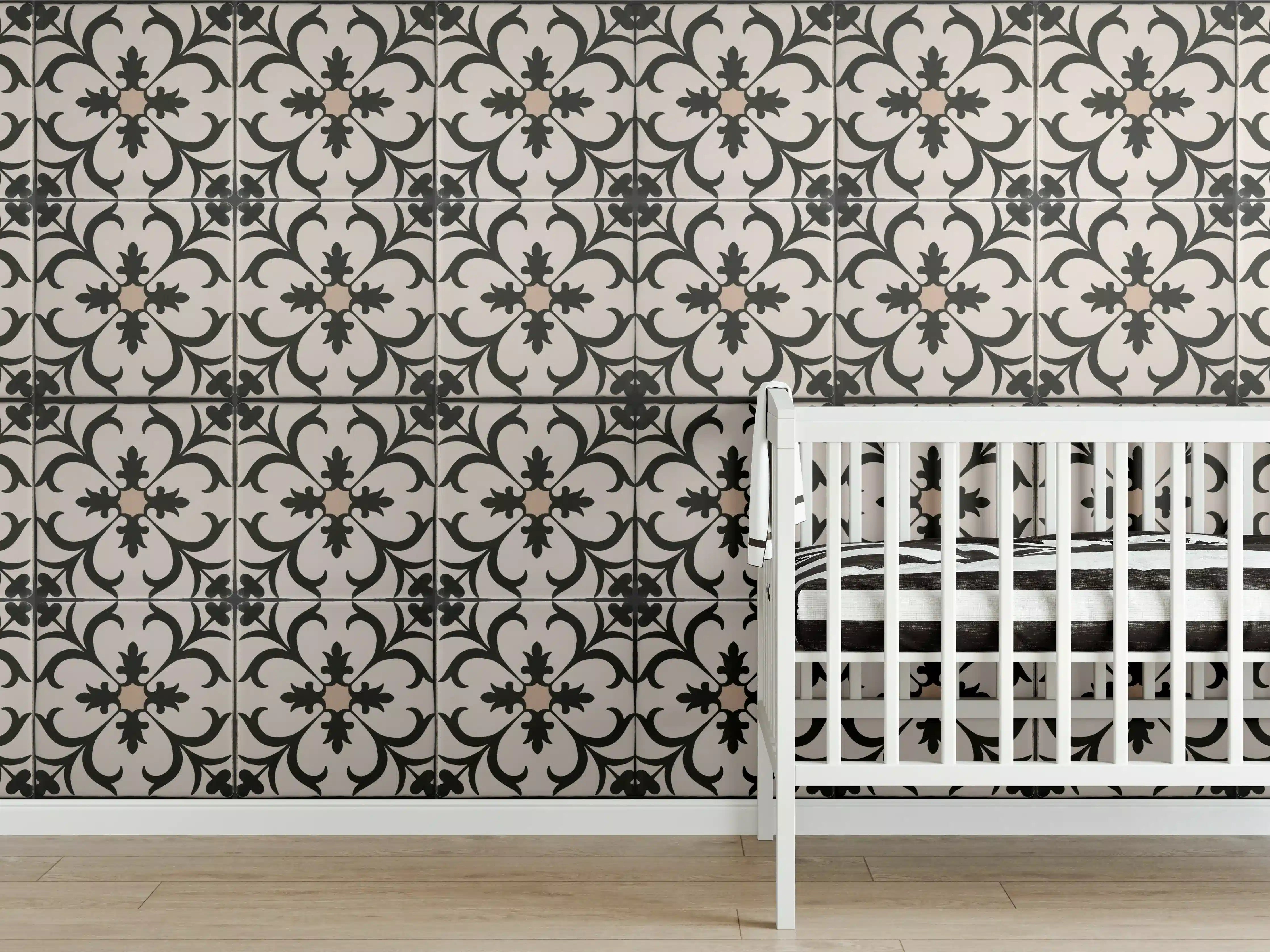 Babyzimmer Wandgestaltung - Schwarz Braun Vintage Mosaik