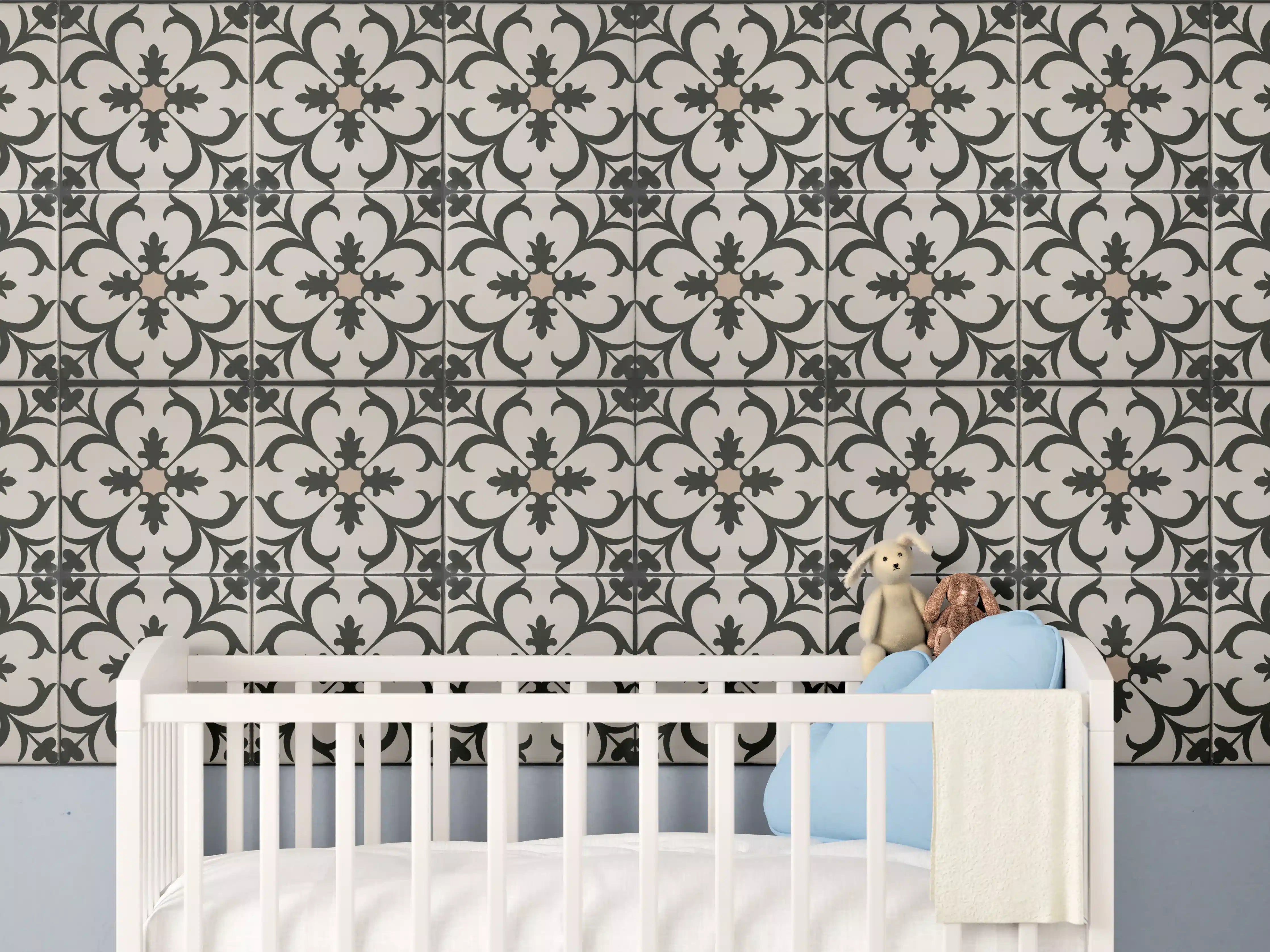 Babyzimmer Wandgestaltung - Schwarz Braun Vintage Mosaik