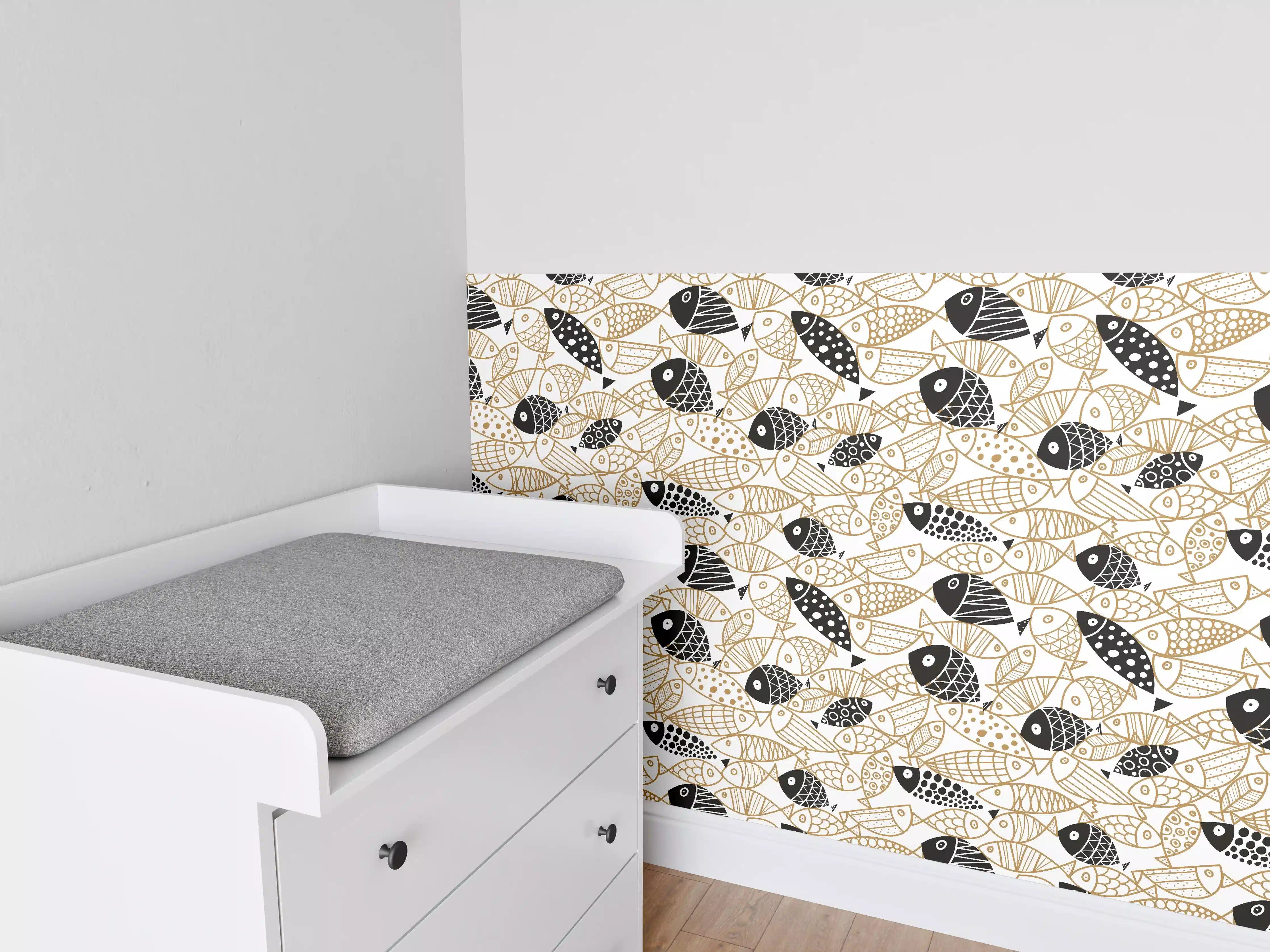 Babyzimmer Wandgestaltung - Schwarz-Gold Fische Muster