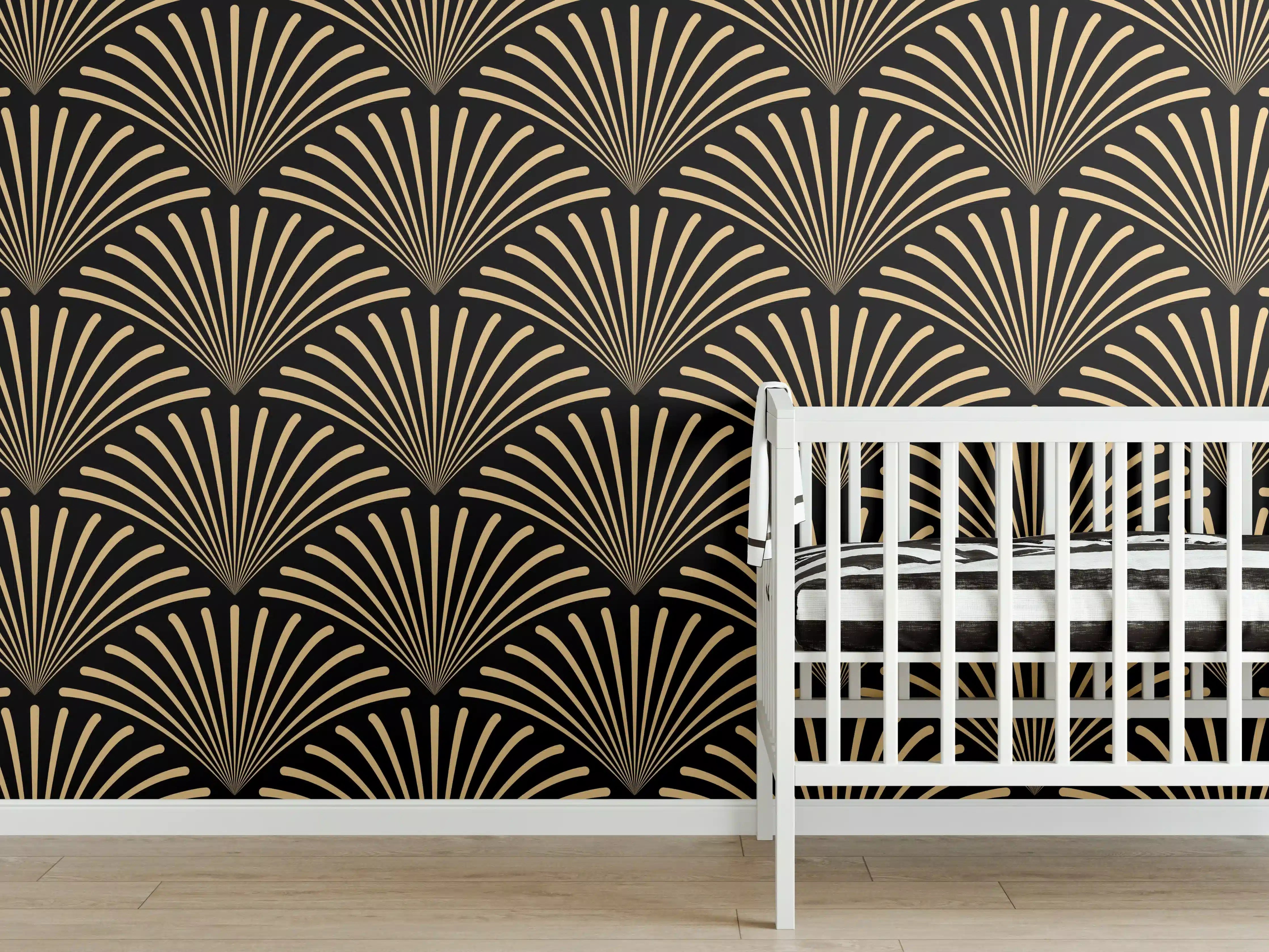 Babyzimmer Wandgestaltung - Schwarz-Goldenes Wellenmuster