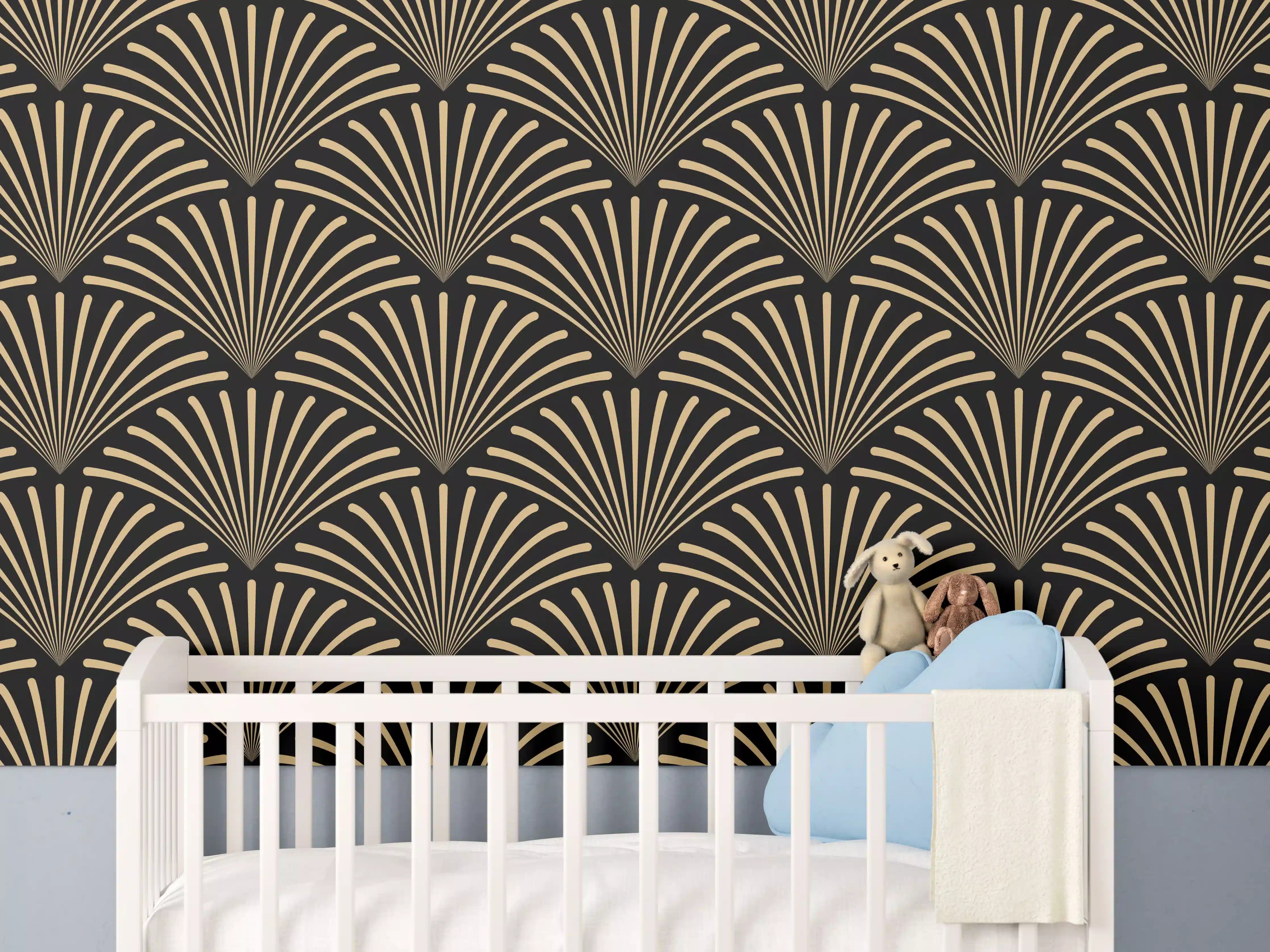 Babyzimmer Wandgestaltung - Schwarz-Goldenes Wellenmuster