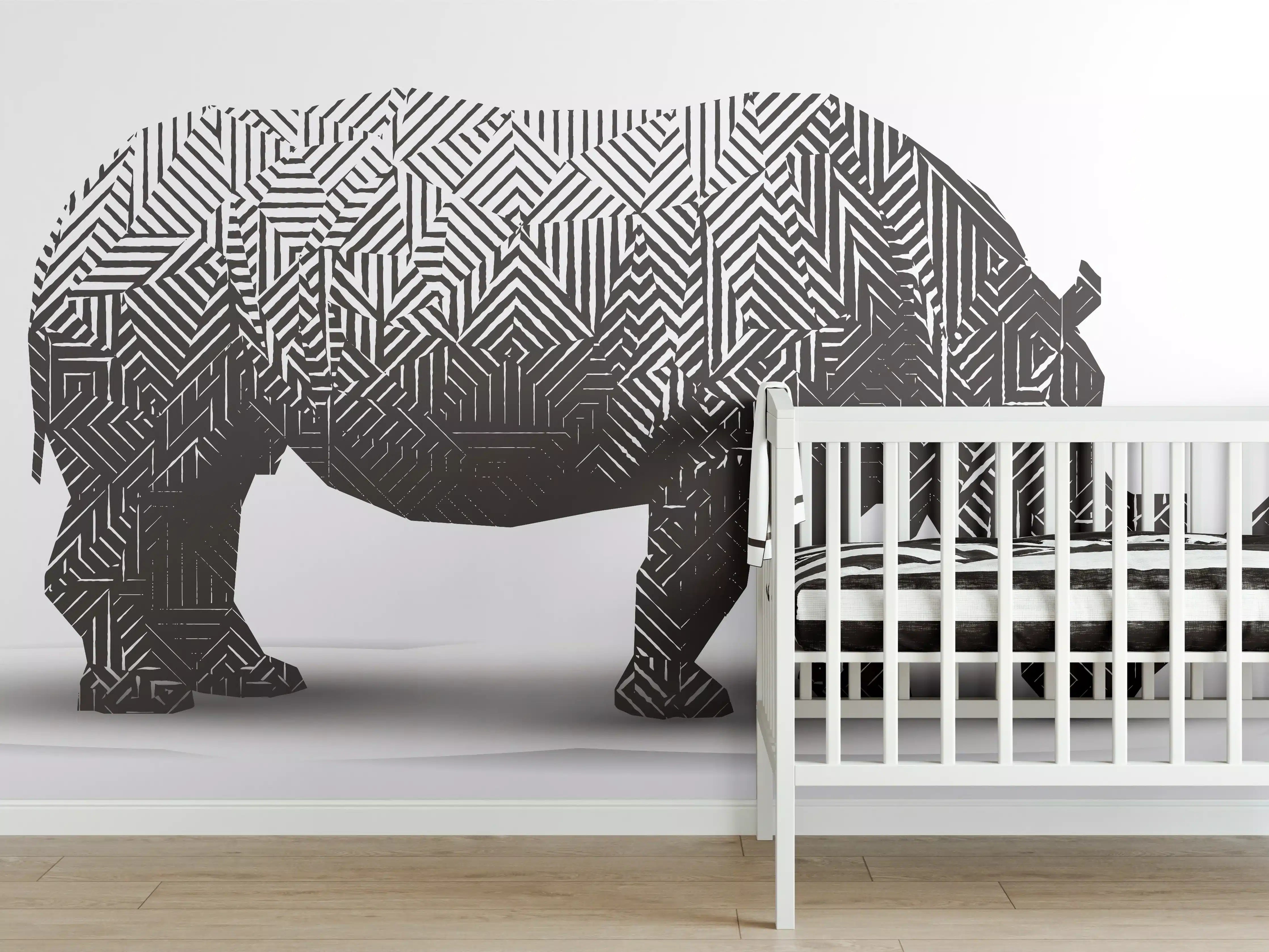 Babyzimmer Wandgestaltung - Schwarz-Weiß Grafik Nashorn