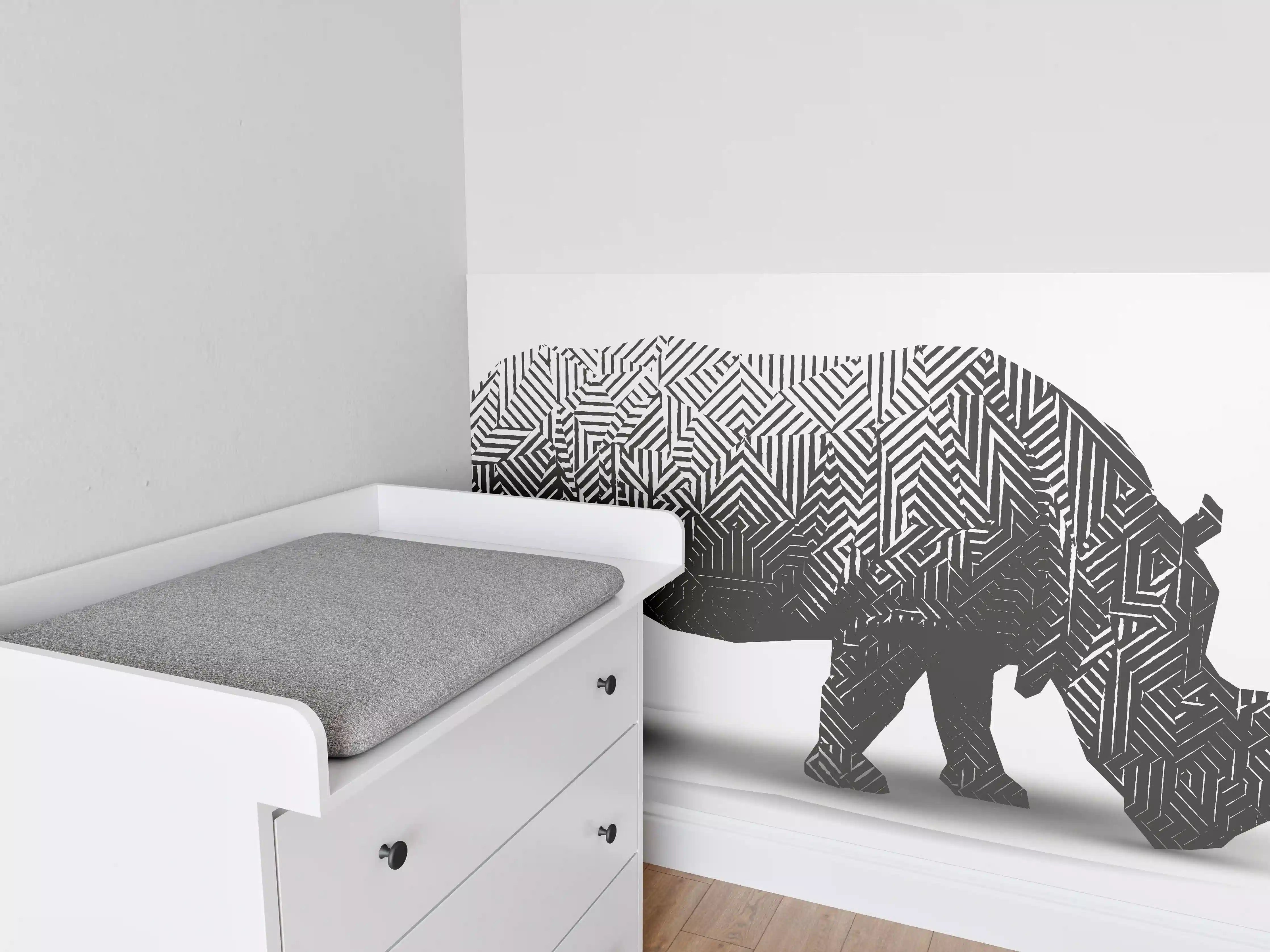 Babyzimmer Wandgestaltung - Schwarz-Weiß Grafik Nashorn