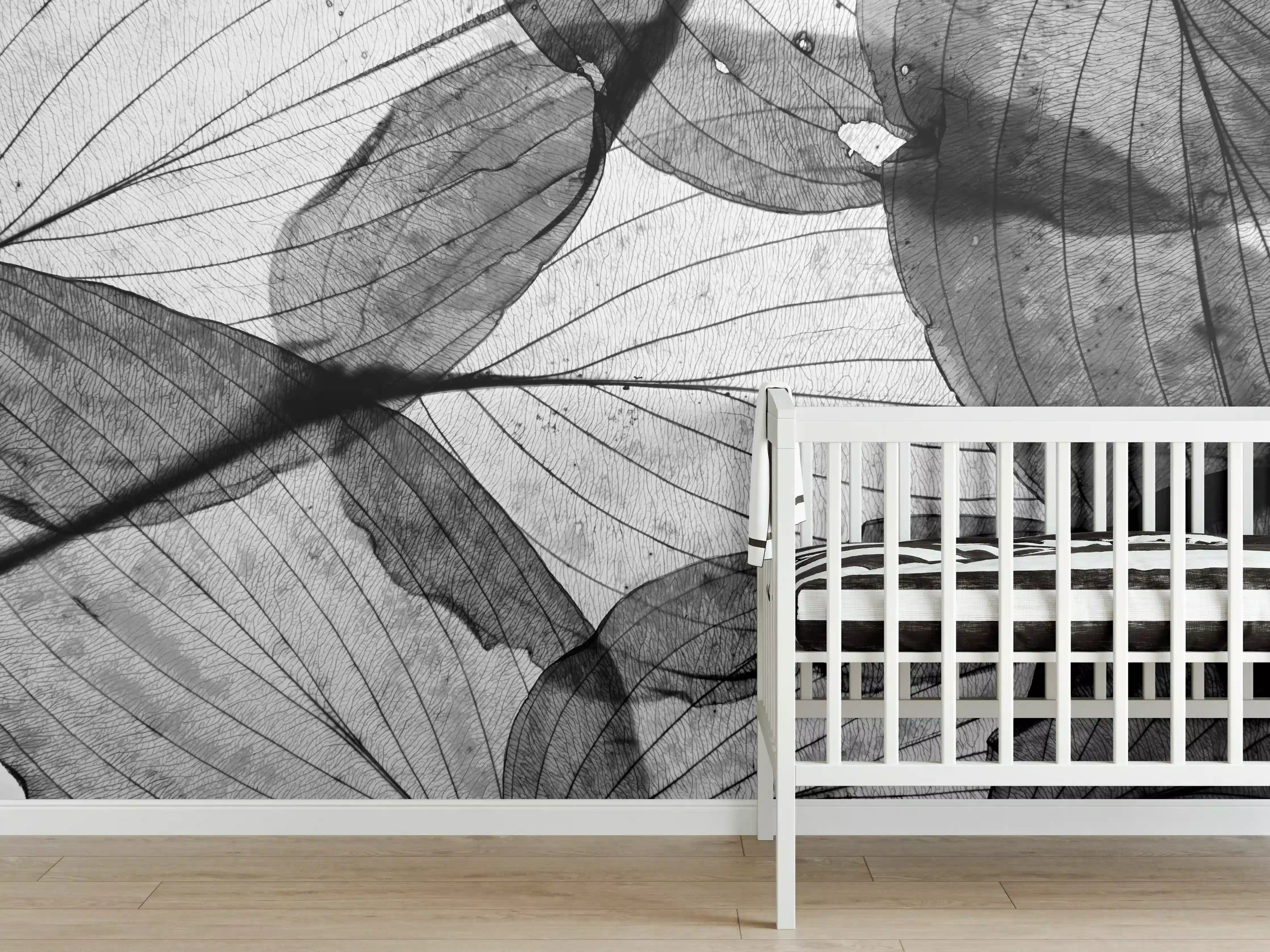 Babyzimmer Wandgestaltung - Schwarz-Weiß Herbstlaub Textur