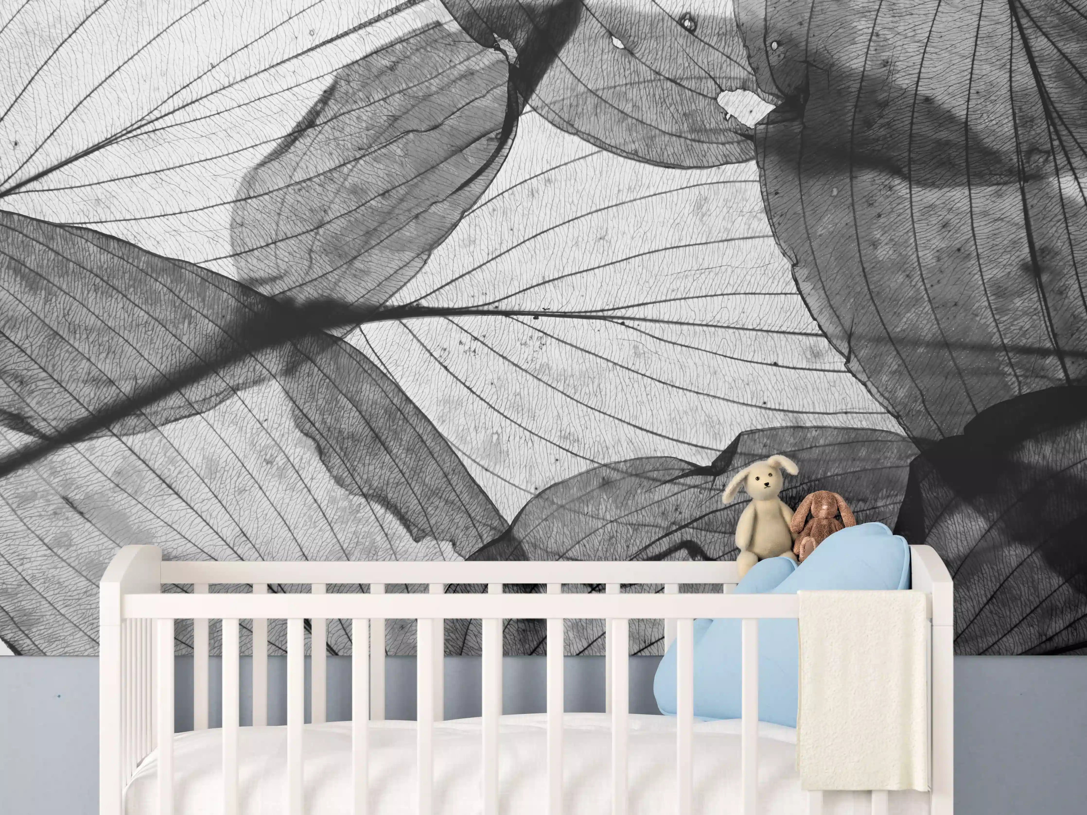 Babyzimmer Wandgestaltung - Schwarz-Weiß Herbstlaub Textur