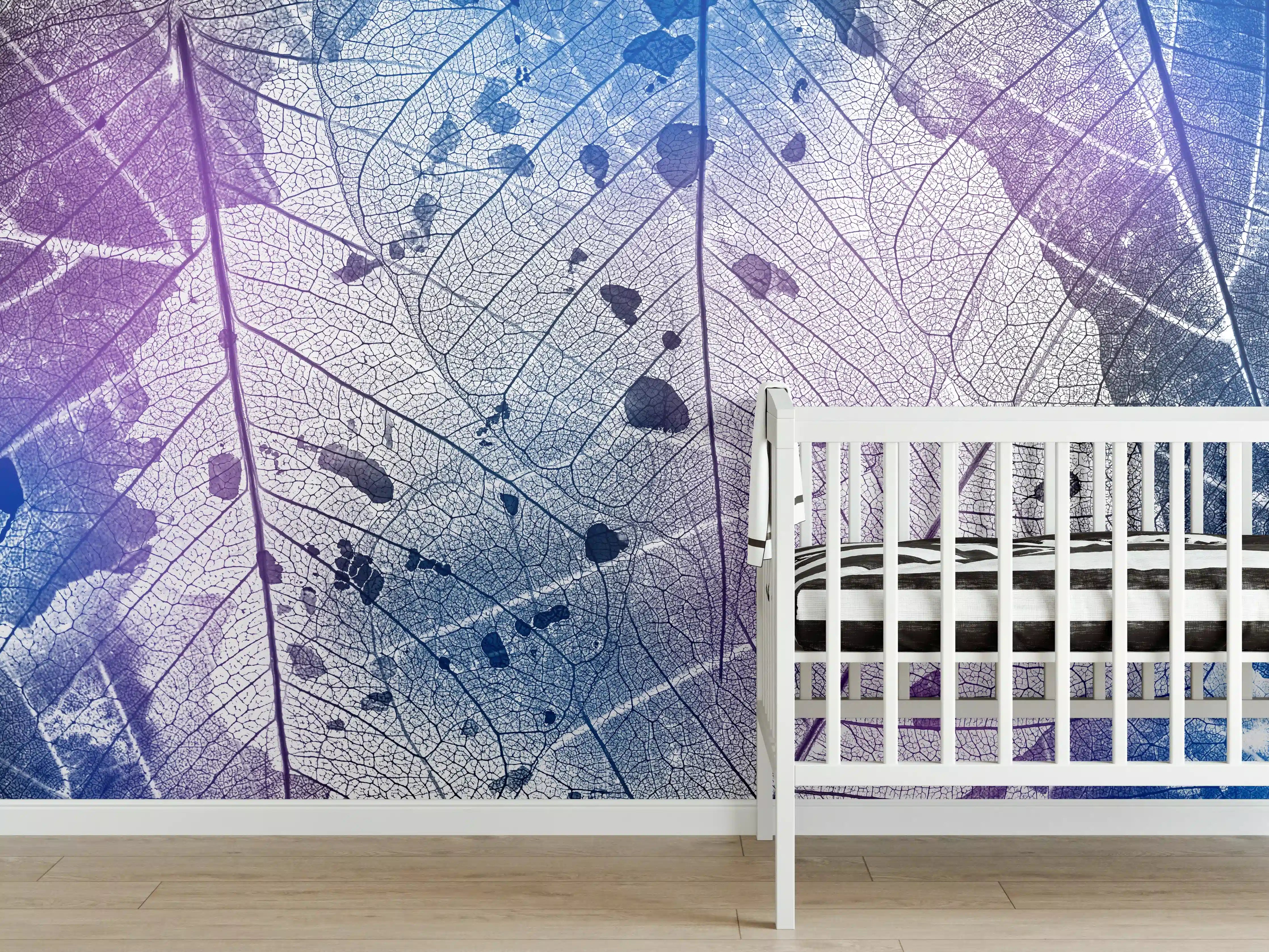 Babyzimmer Wandgestaltung - Schwarz-Weiß Laubtextur Detail