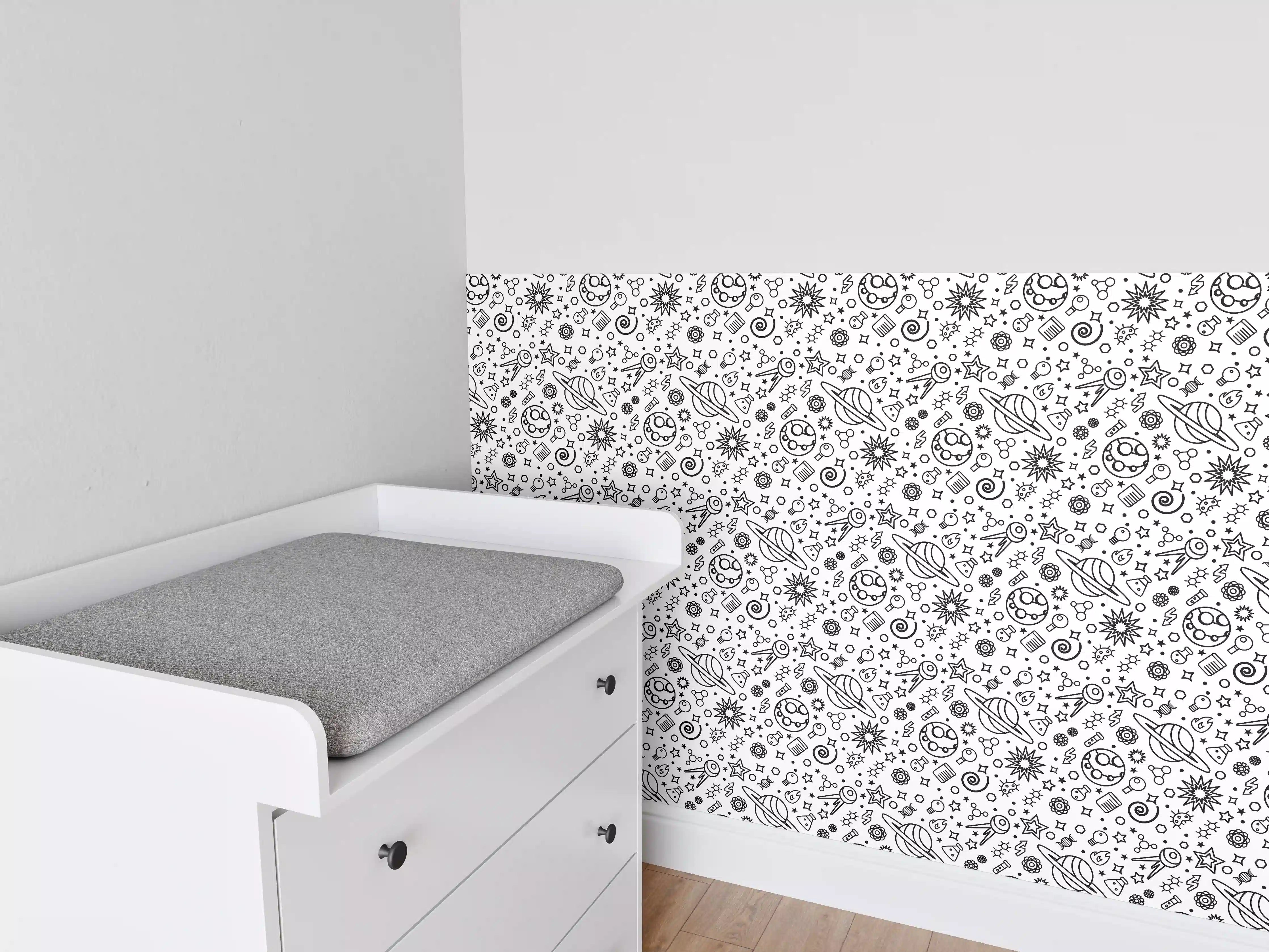 Babyzimmer Wandgestaltung - Schwarz-Weiß-Muster mit geometrischen und floral inspirierten Elementen
