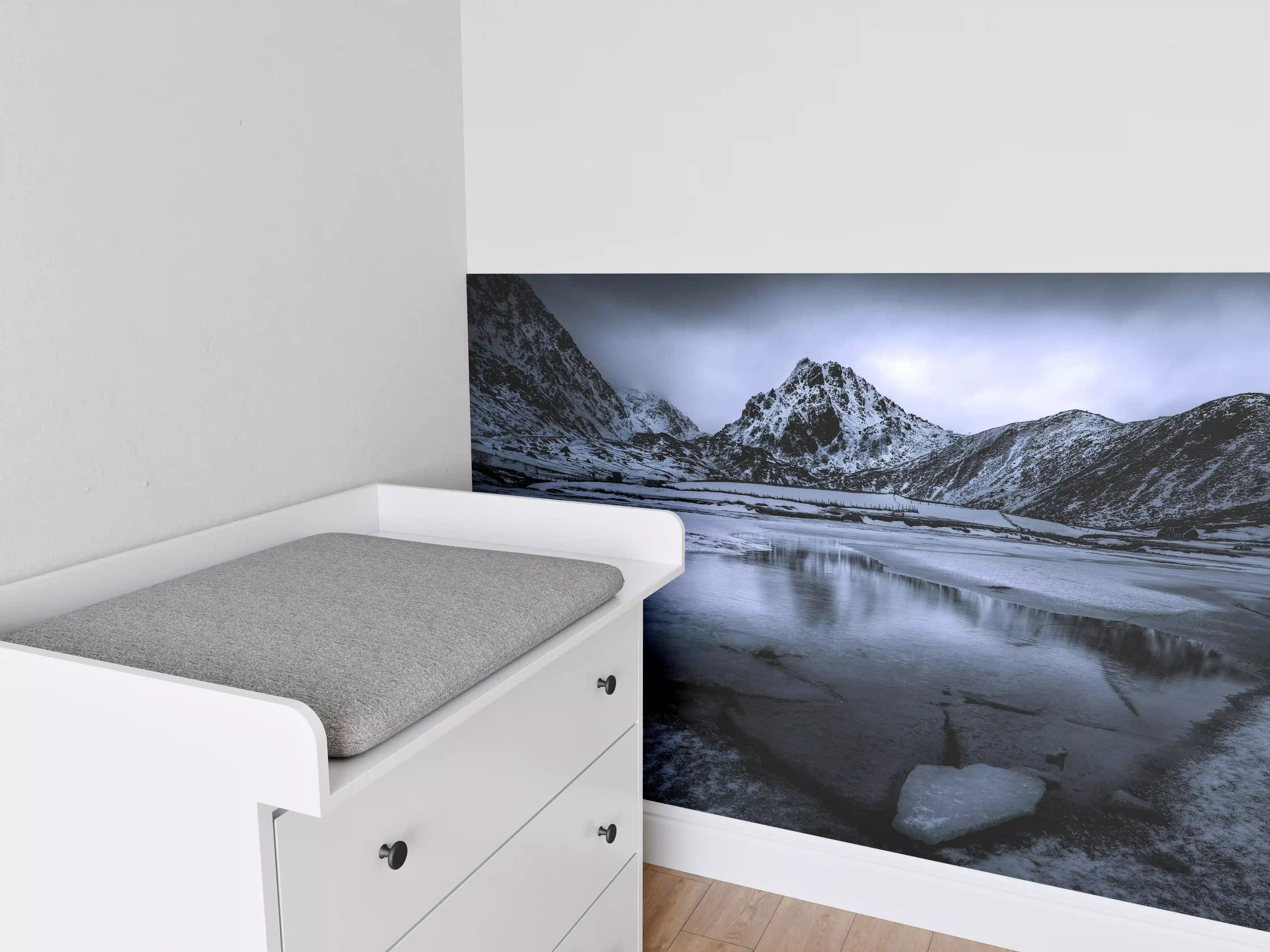 Babyzimmer Wandgestaltung - Schwarz-Weiß Winterlandschaft