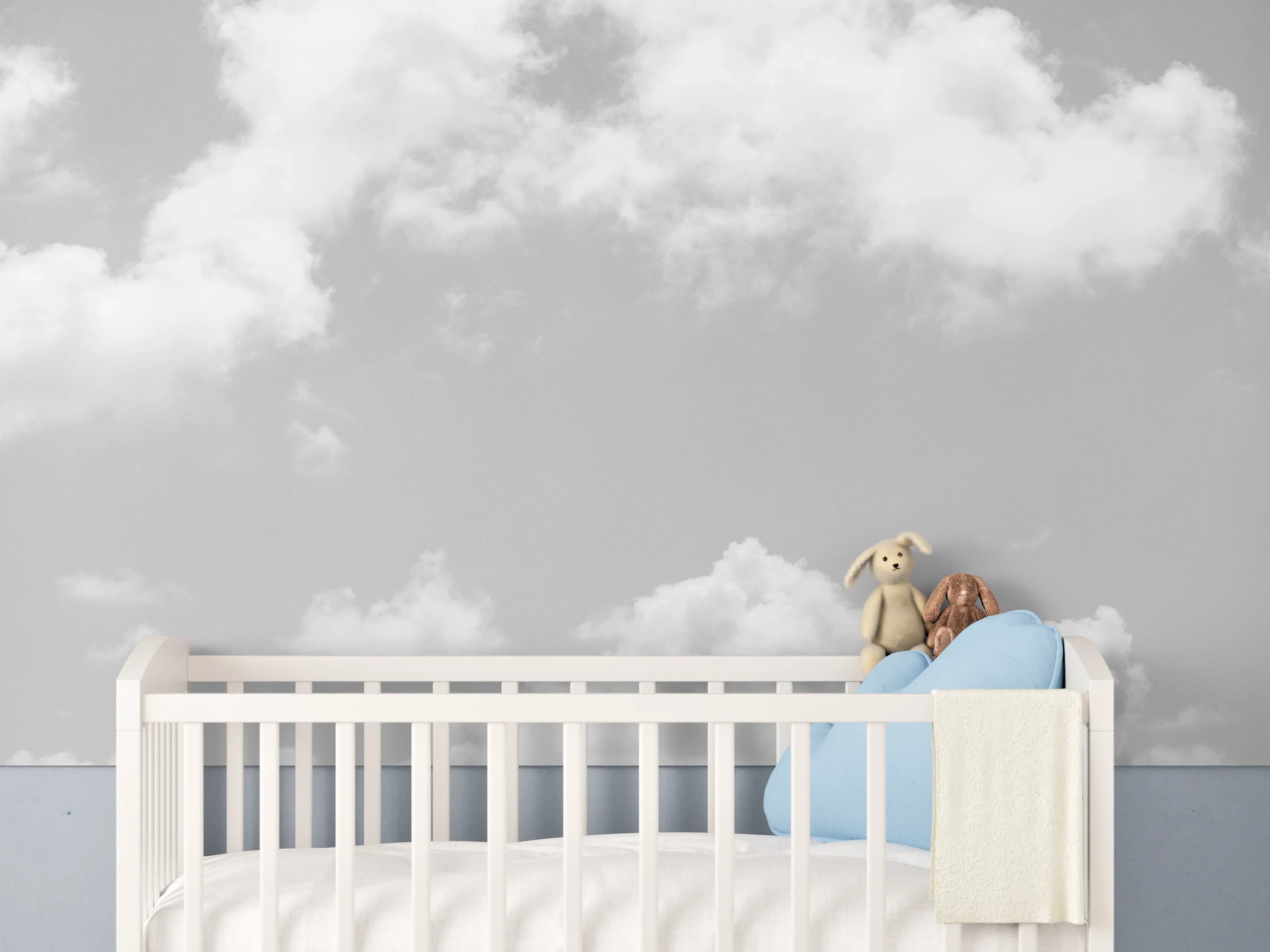 Babyzimmer Wandgestaltung - Schwarz-Weiß-Wolken und Himmelsszene