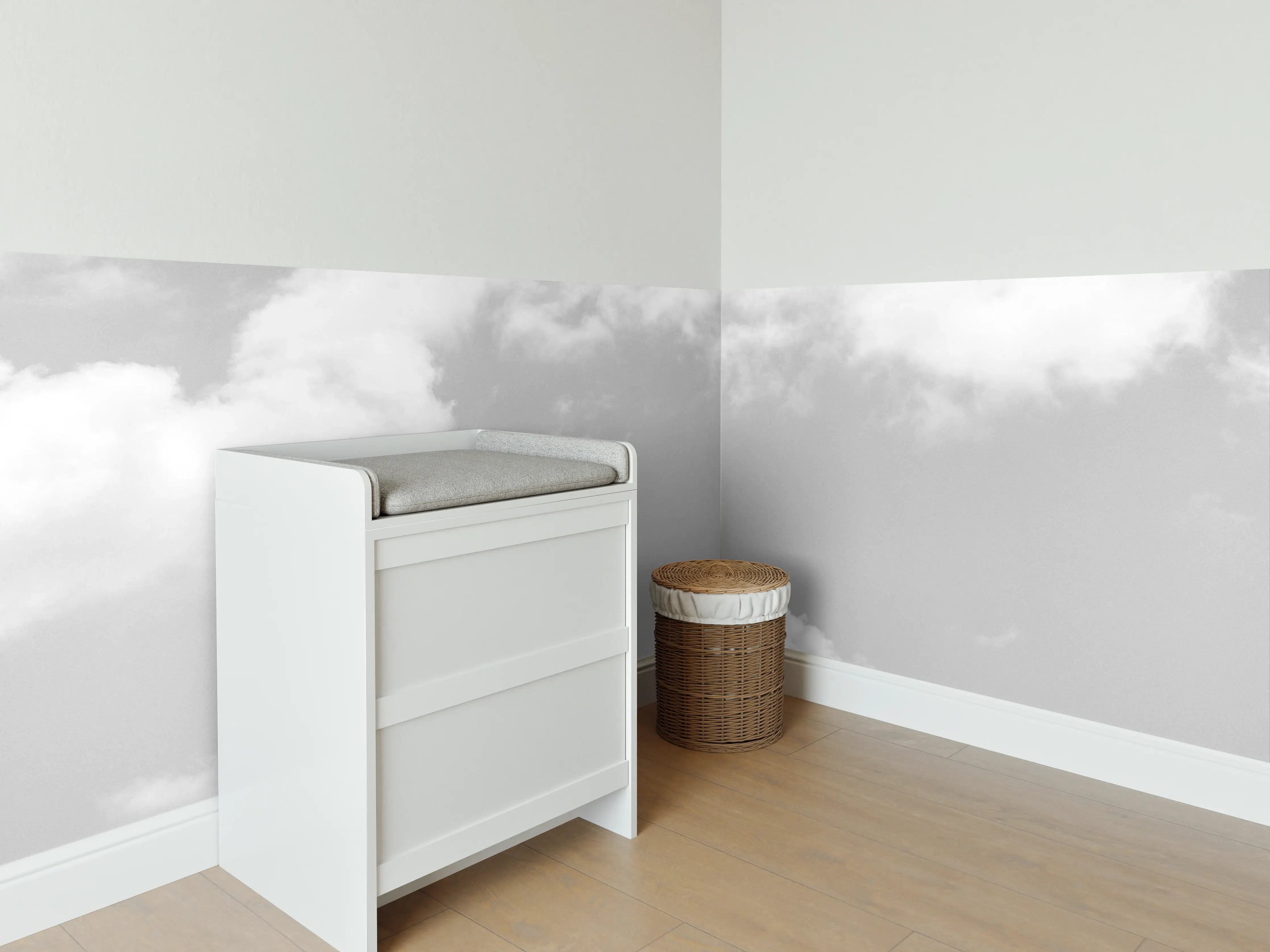 Babyzimmer Wandgestaltung - Schwarz-Weiß-Wolken und Himmelsszene