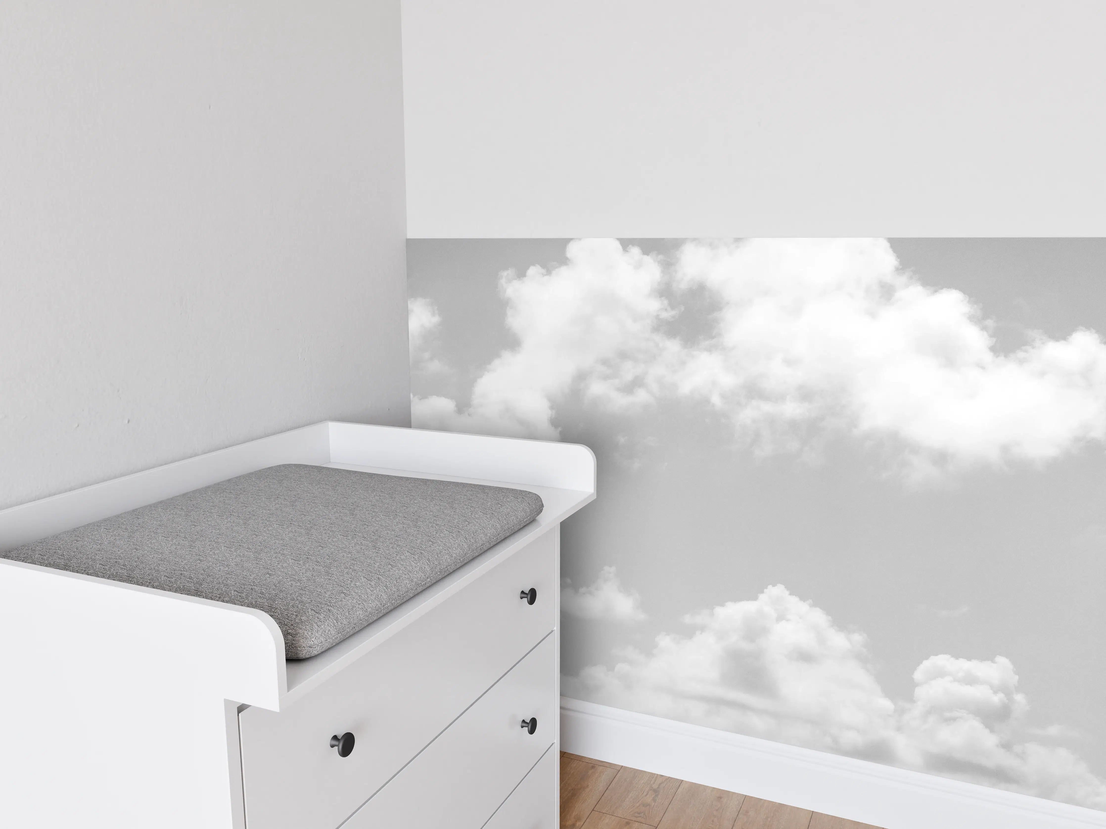 Babyzimmer Wandgestaltung - Schwarz-Weiß-Wolken und Himmelsszene