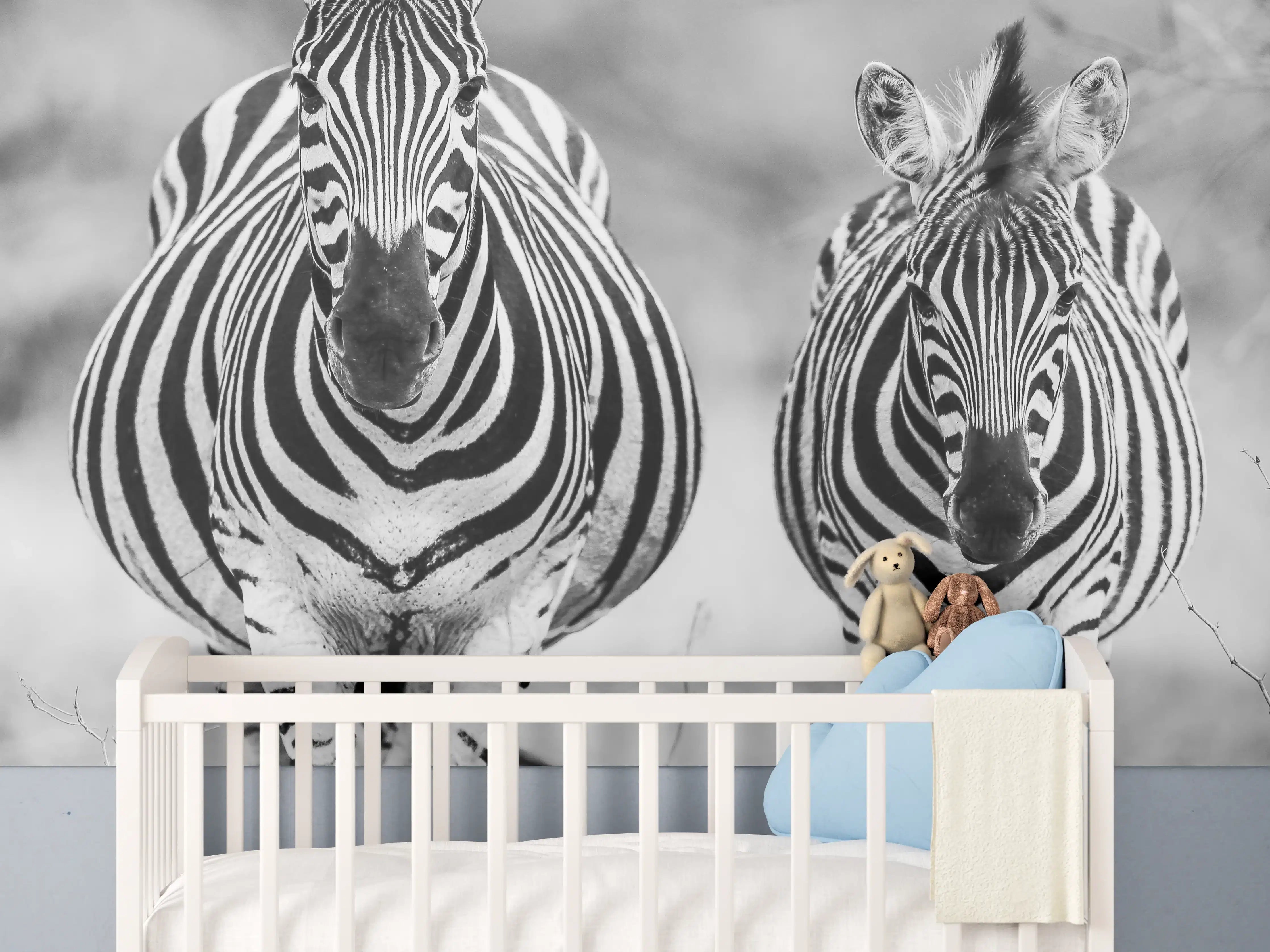 Babyzimmer Wandgestaltung - Schwarz-Weiß Zebrapaar