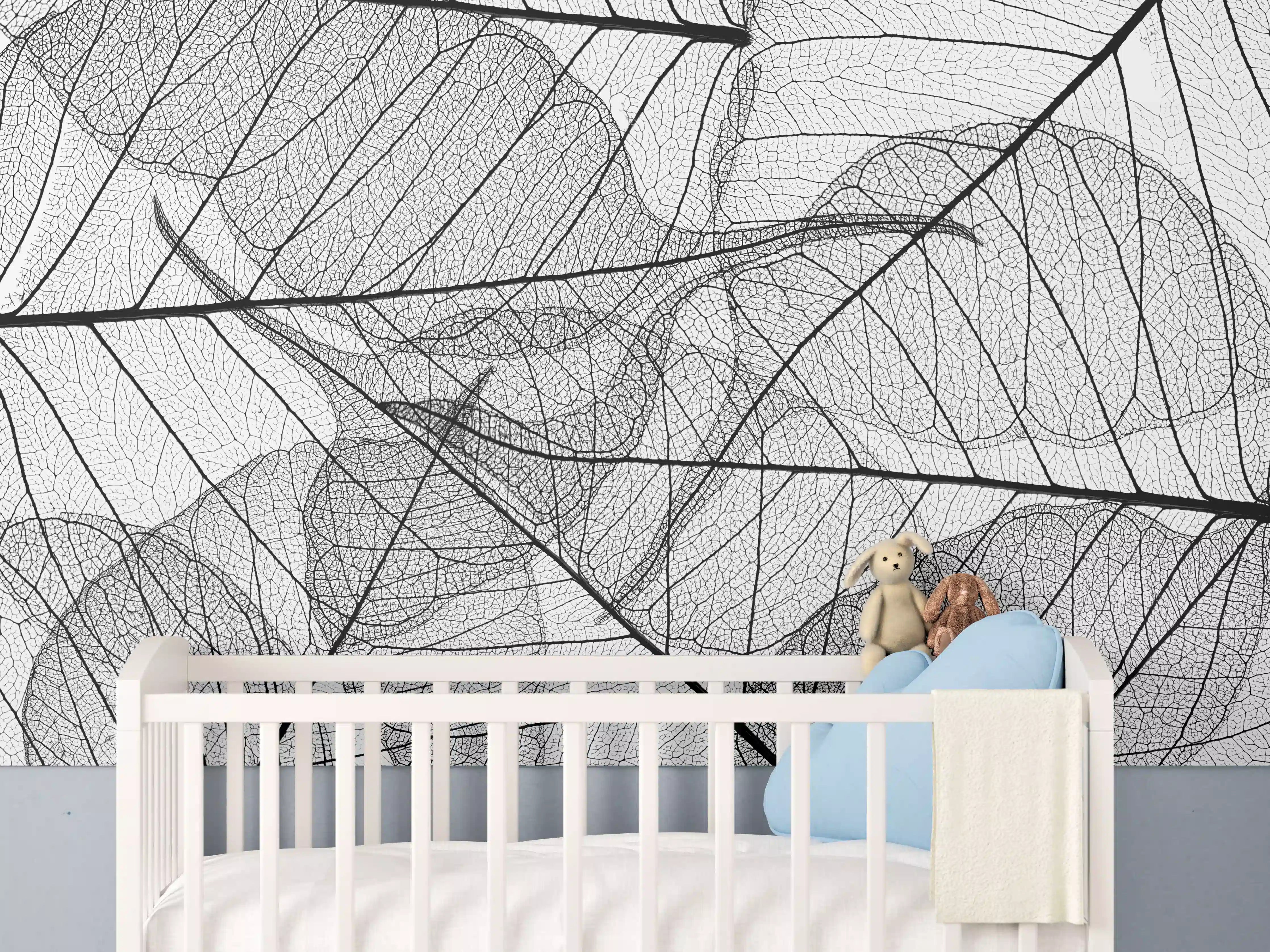 Babyzimmer Wandgestaltung - Schwarz-Weiße Blatttextur