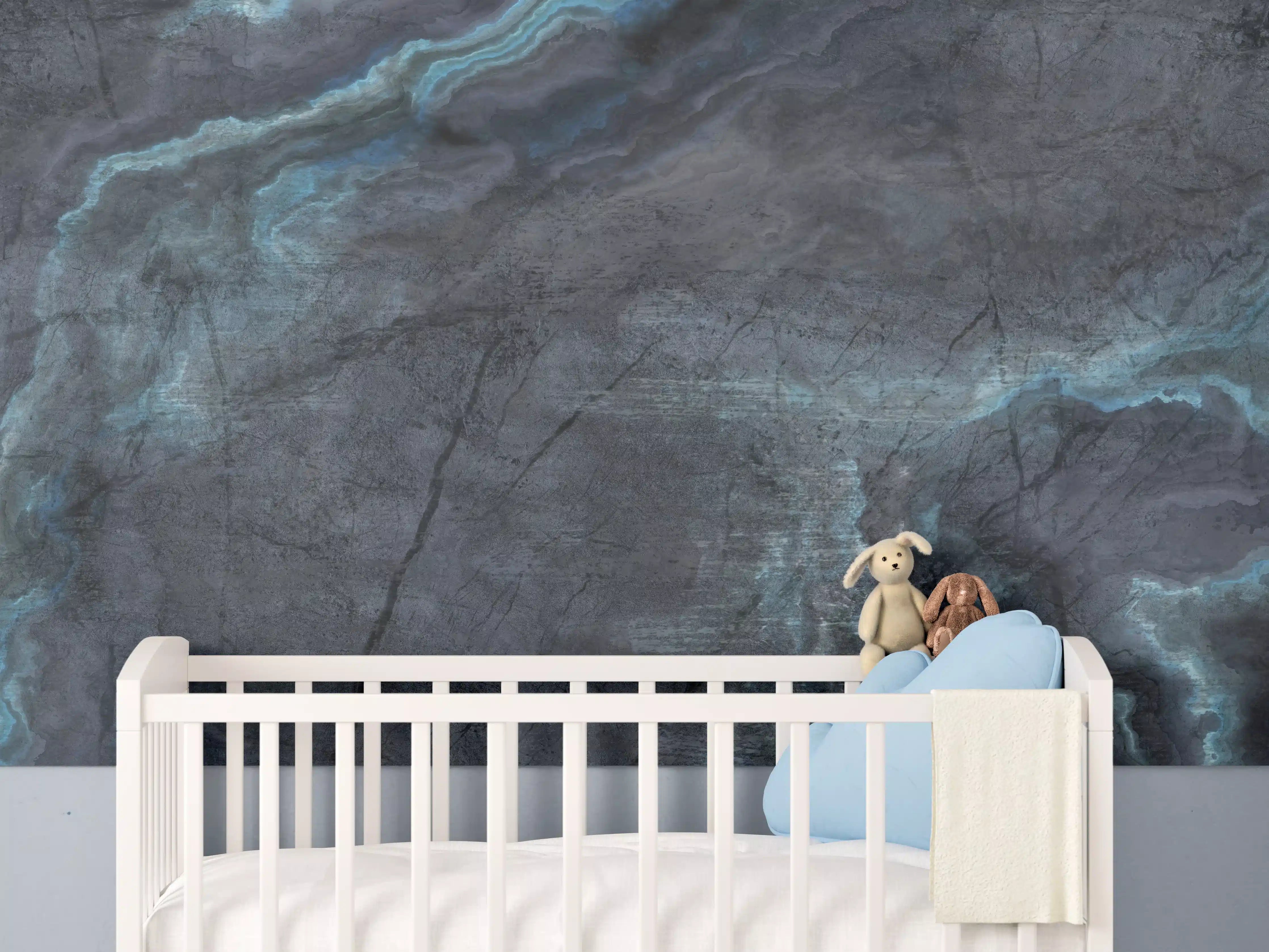 Babyzimmer Wandgestaltung - Schwarz-blauer Steinhintergrund